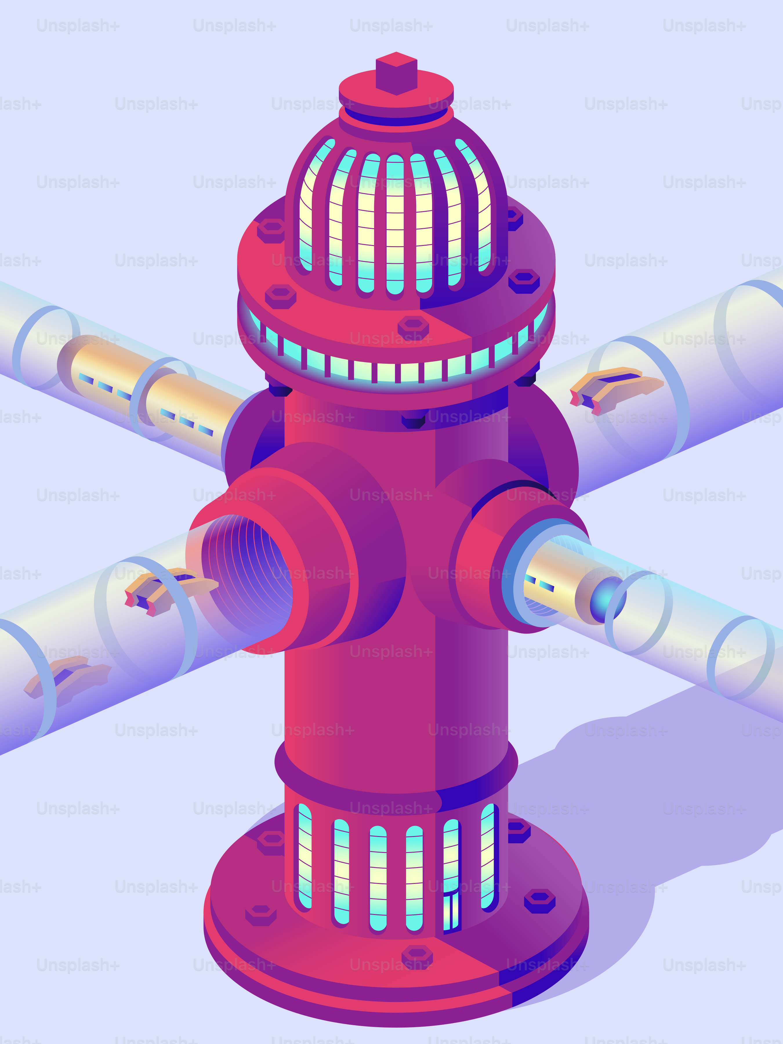Roter Hydrant, der an transparente Rohre angeschlossen ist