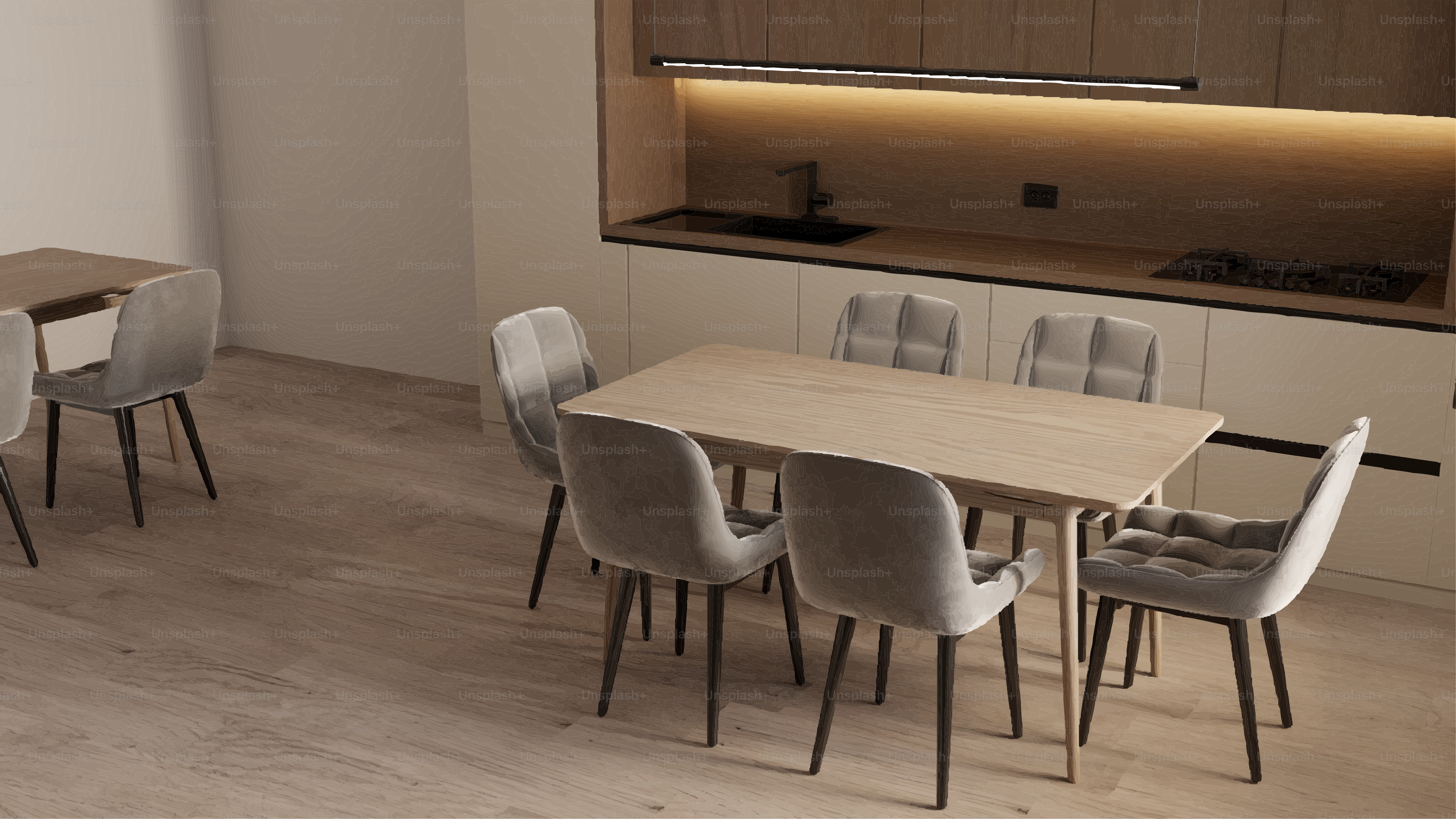 Modern dining area with table and chairs