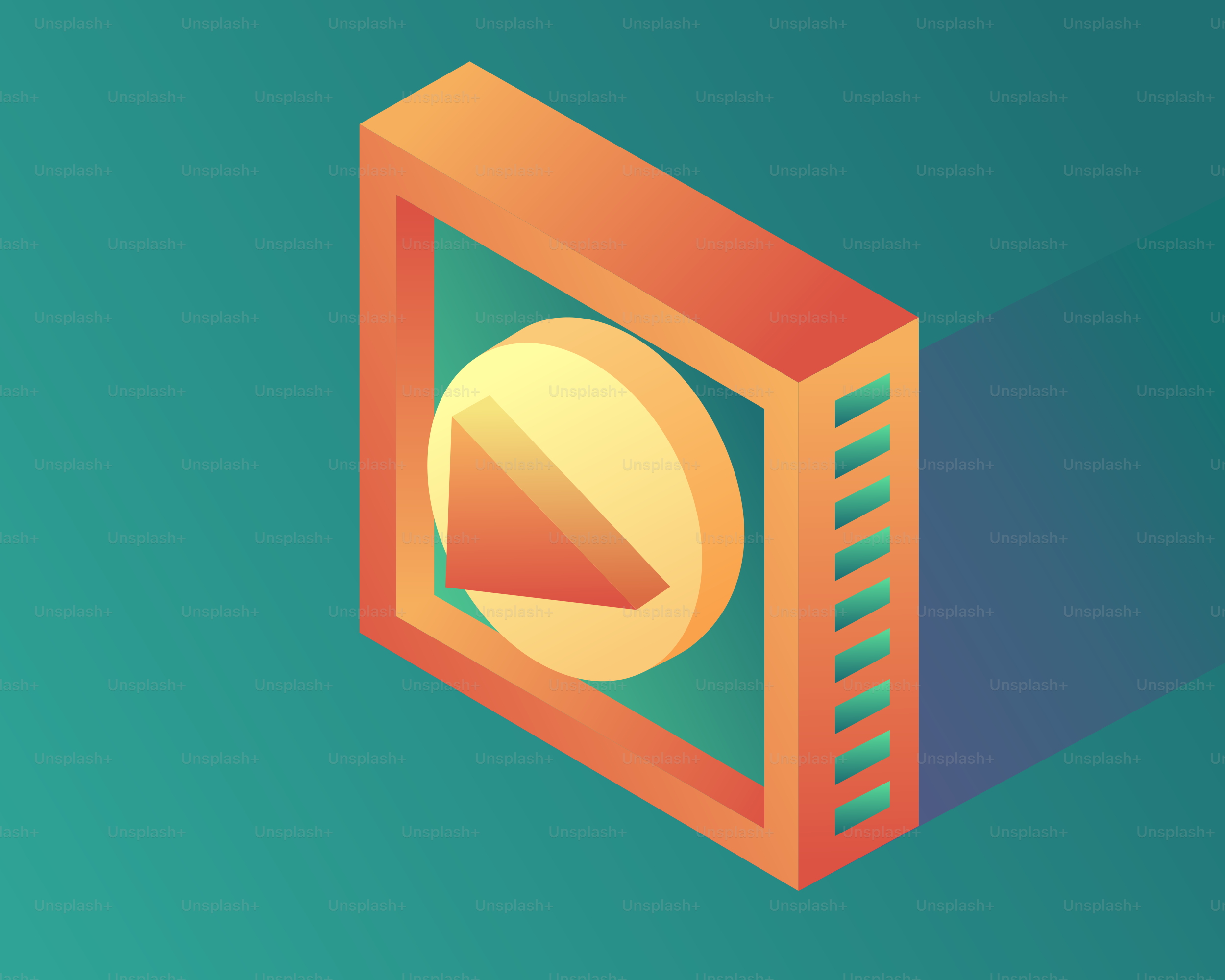 Orange play button icon on teal background