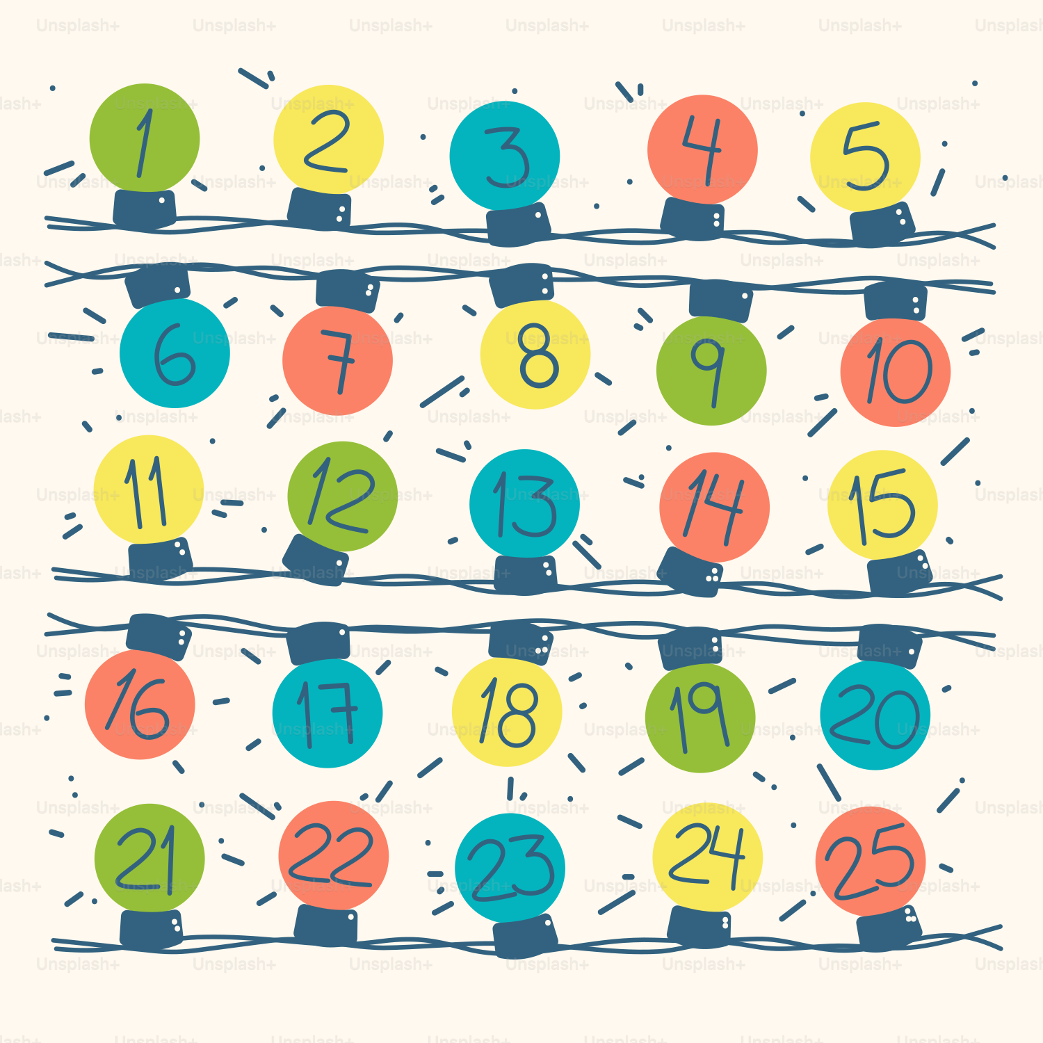 Weihnachtsbeleuchtung von eins bis fünfundzwanzig