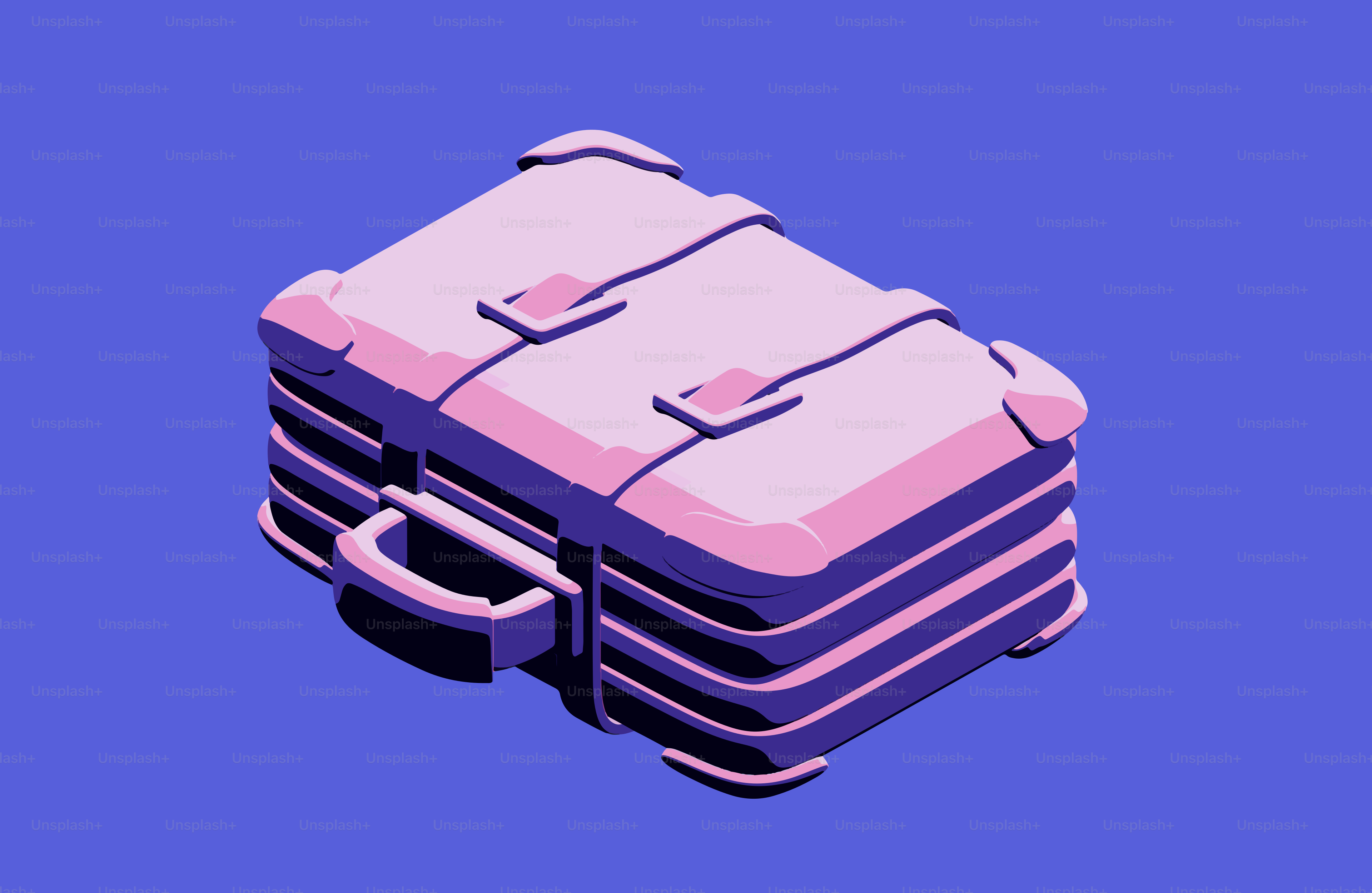 Pink suitcase on a blue background