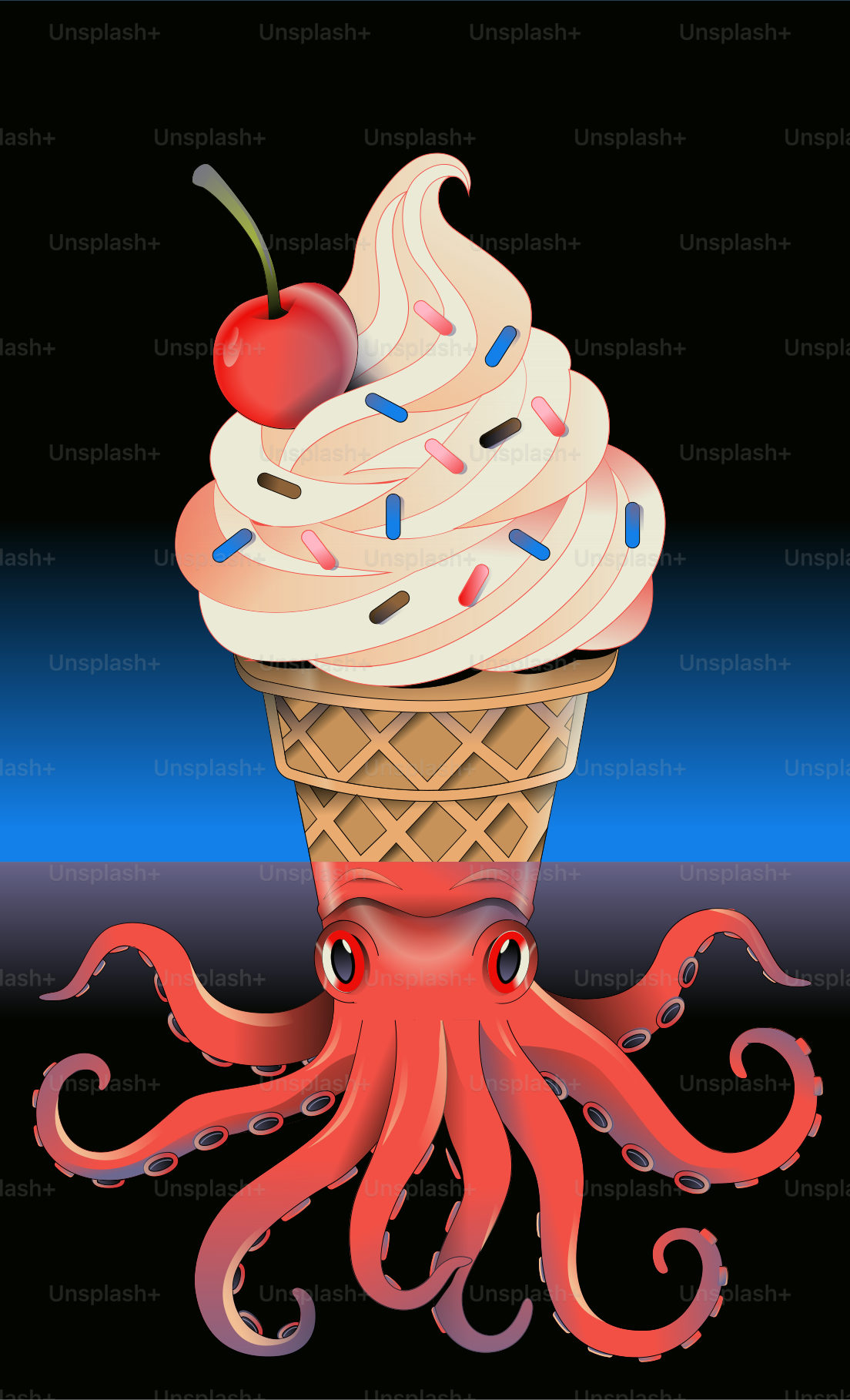 Octopus wearing an ice cream cone as a hat