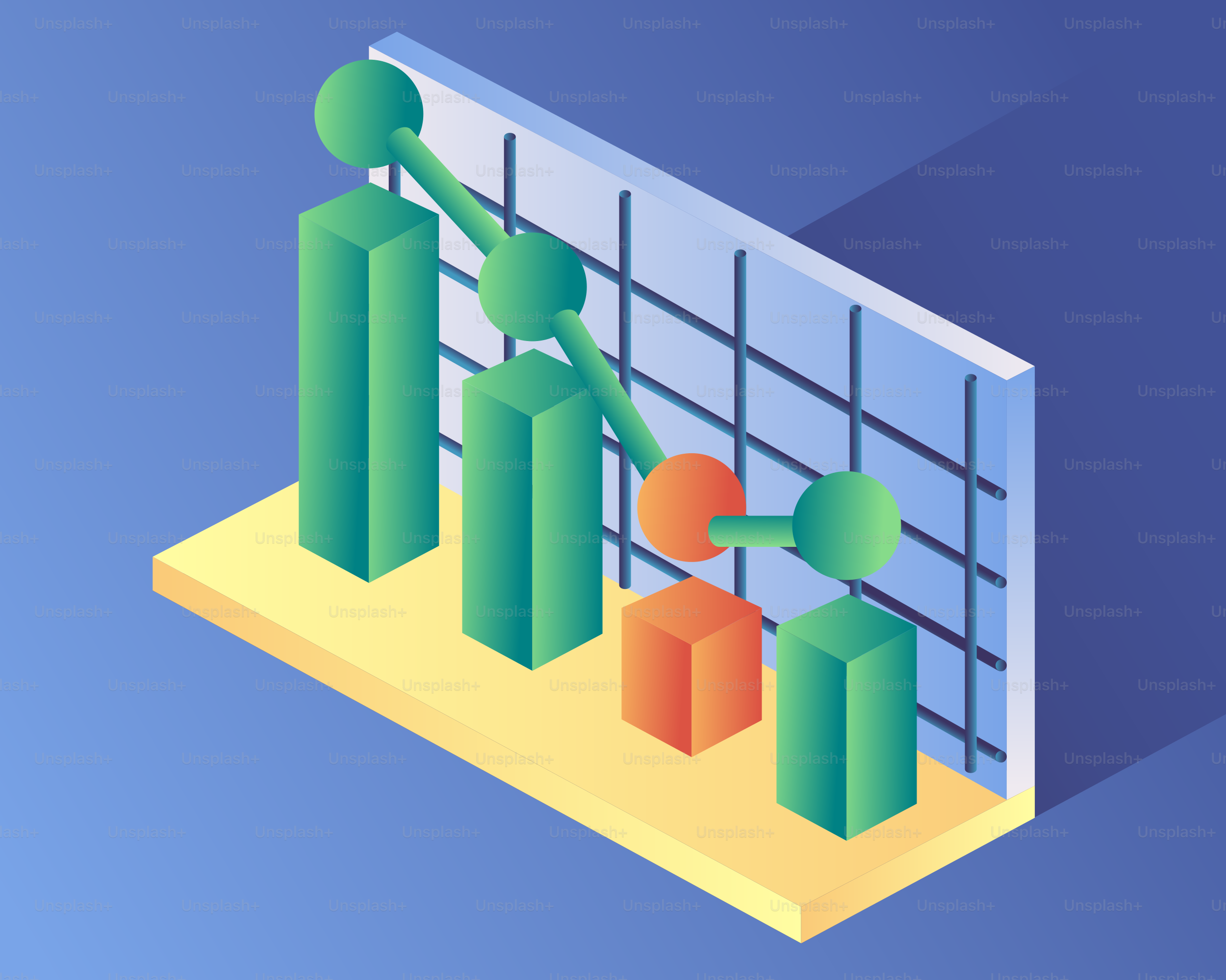 3D bar chart showing a downward trend.