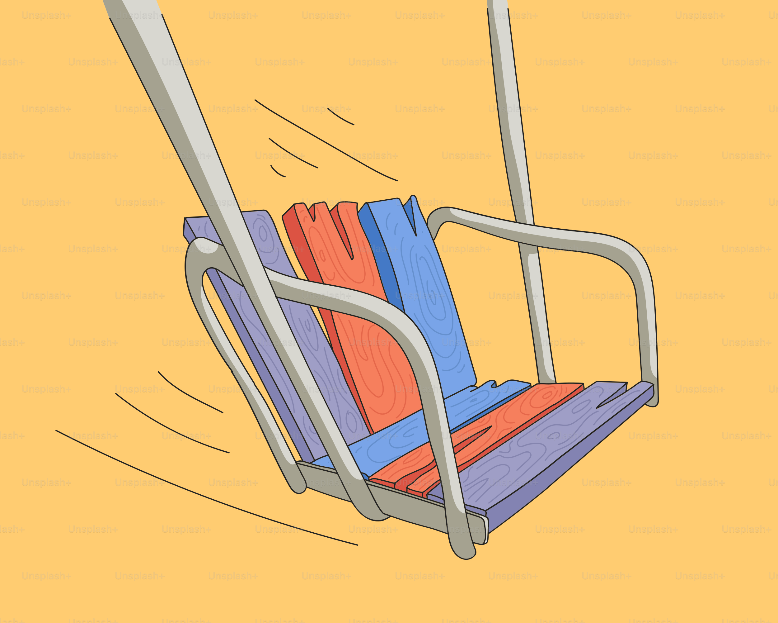 A colorful swing seat moving against a yellow background
