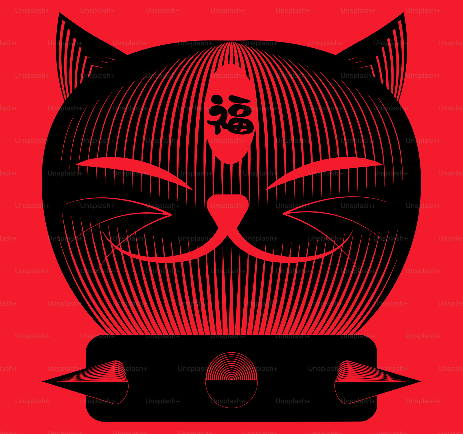 Black cat with red accents on a red background.