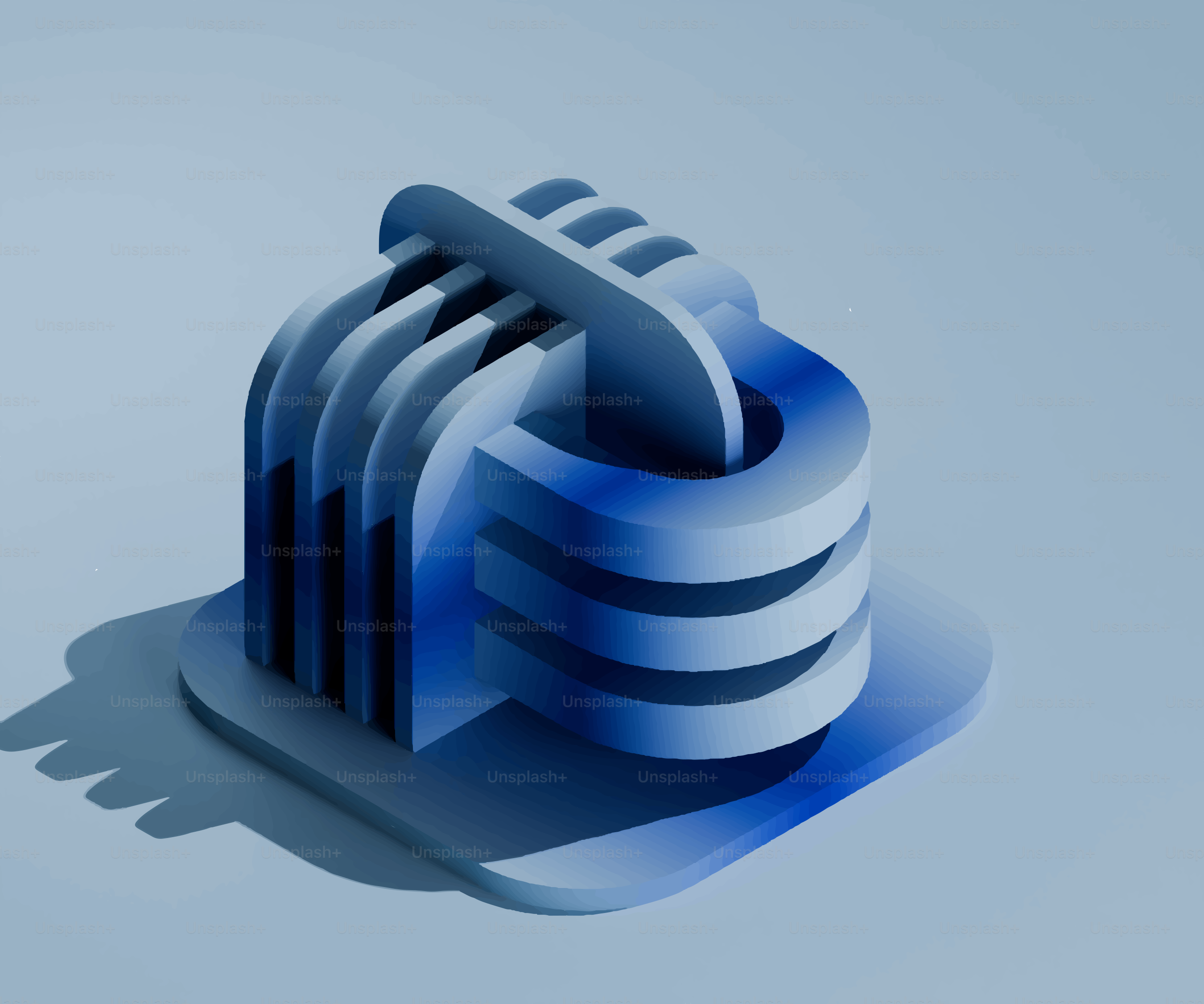 水色の背景に抽象的な青い彫刻。