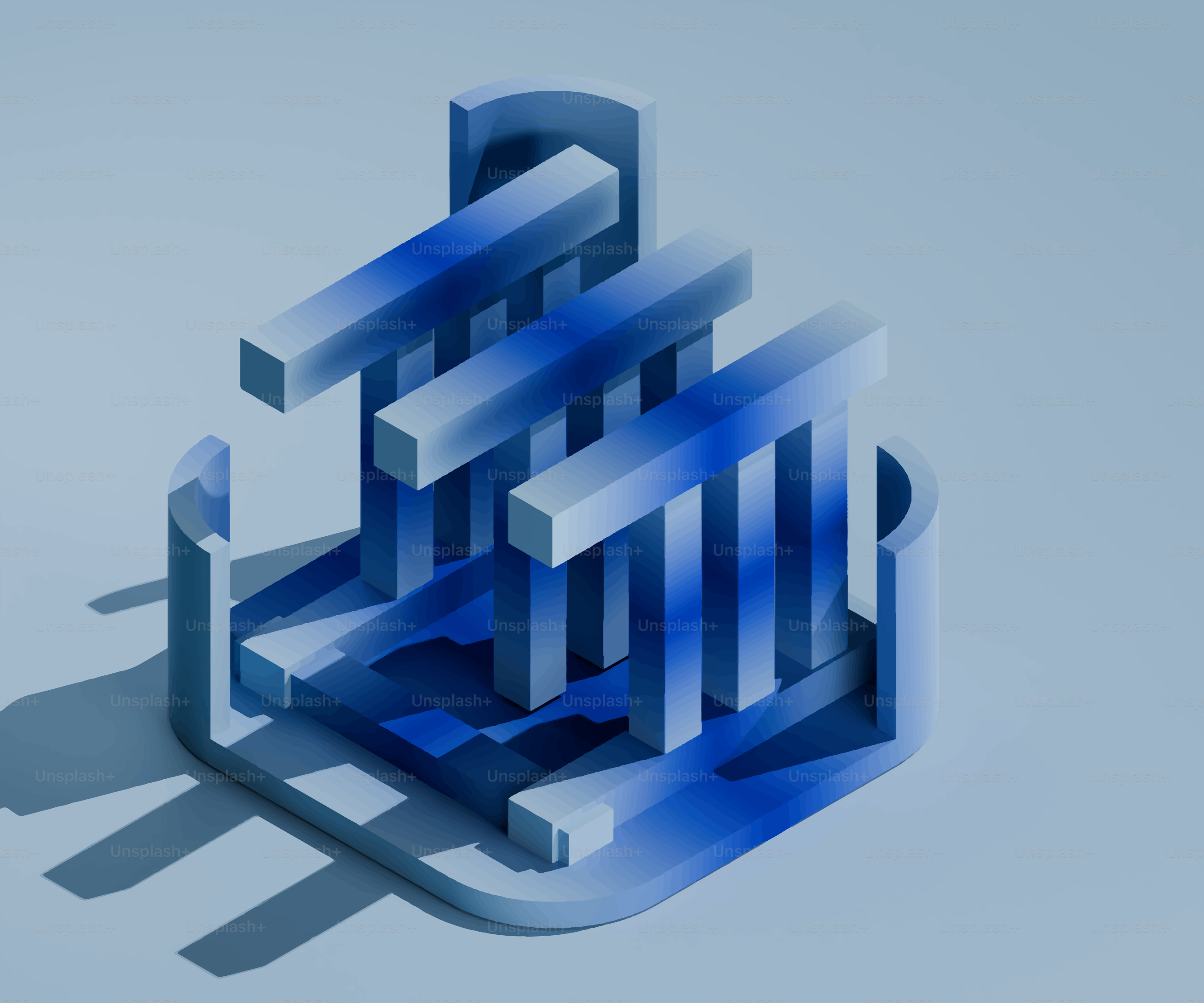 Abstract blue geometric structure with parallel bars
