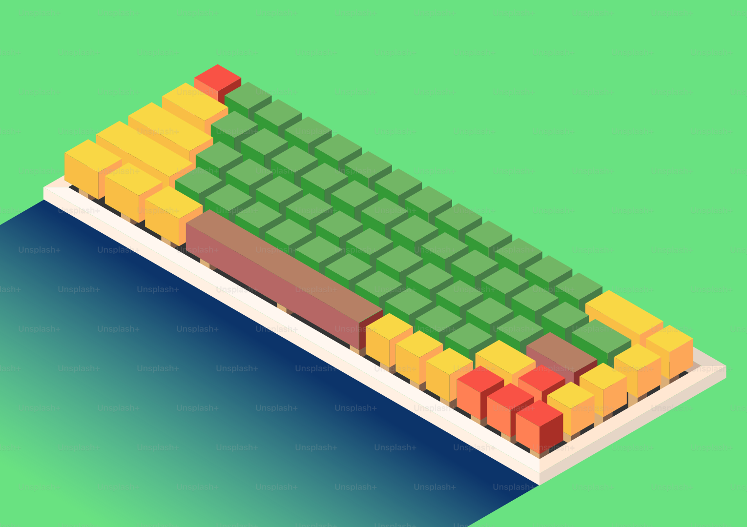 Isometrische Ansicht einer bunten Blockanordnung