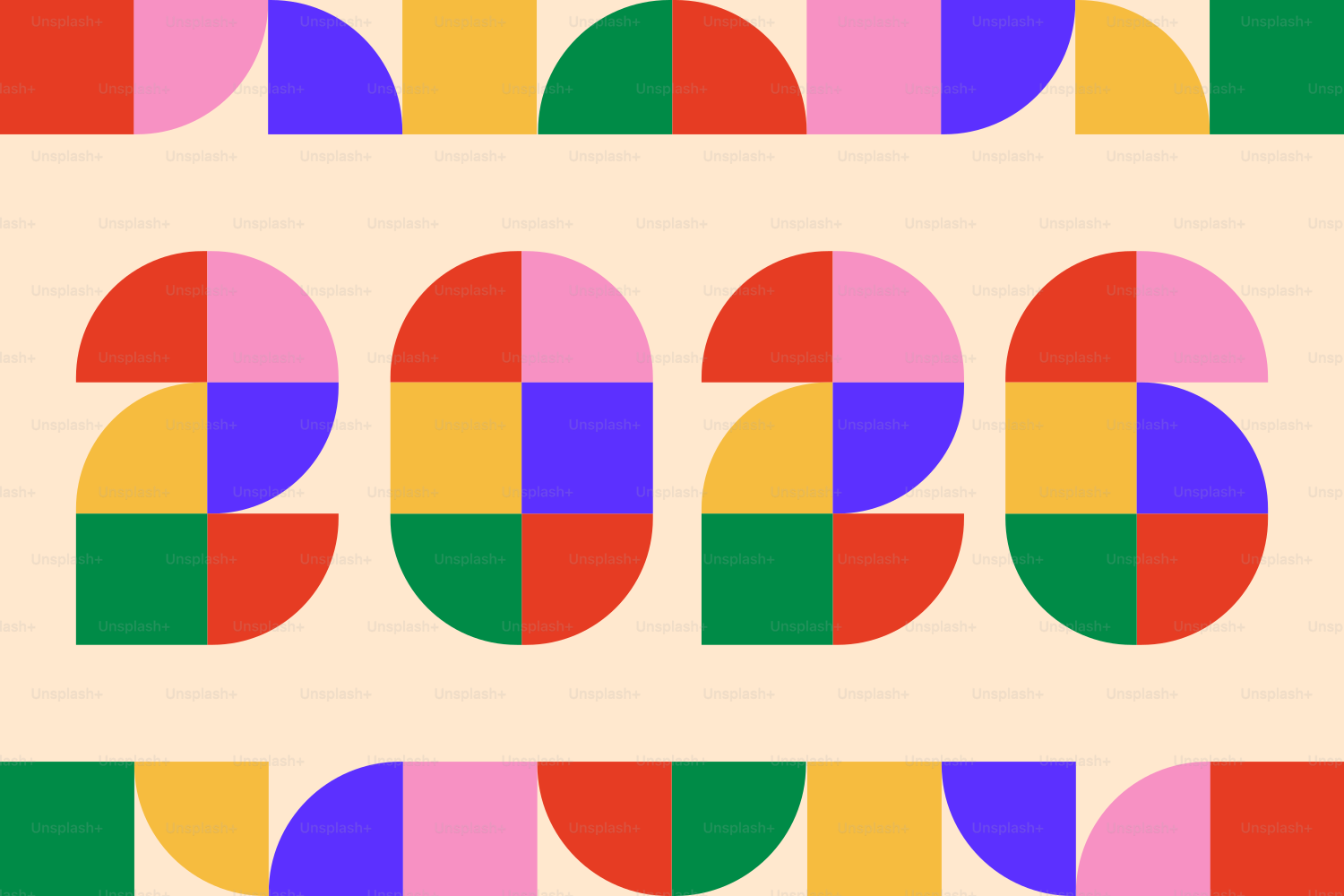 Bunte geometrische Formen bilden das Jahr 2026.