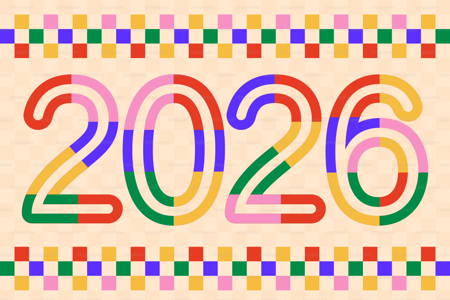 Bunte Zahlen 2026 mit kariertem Rand