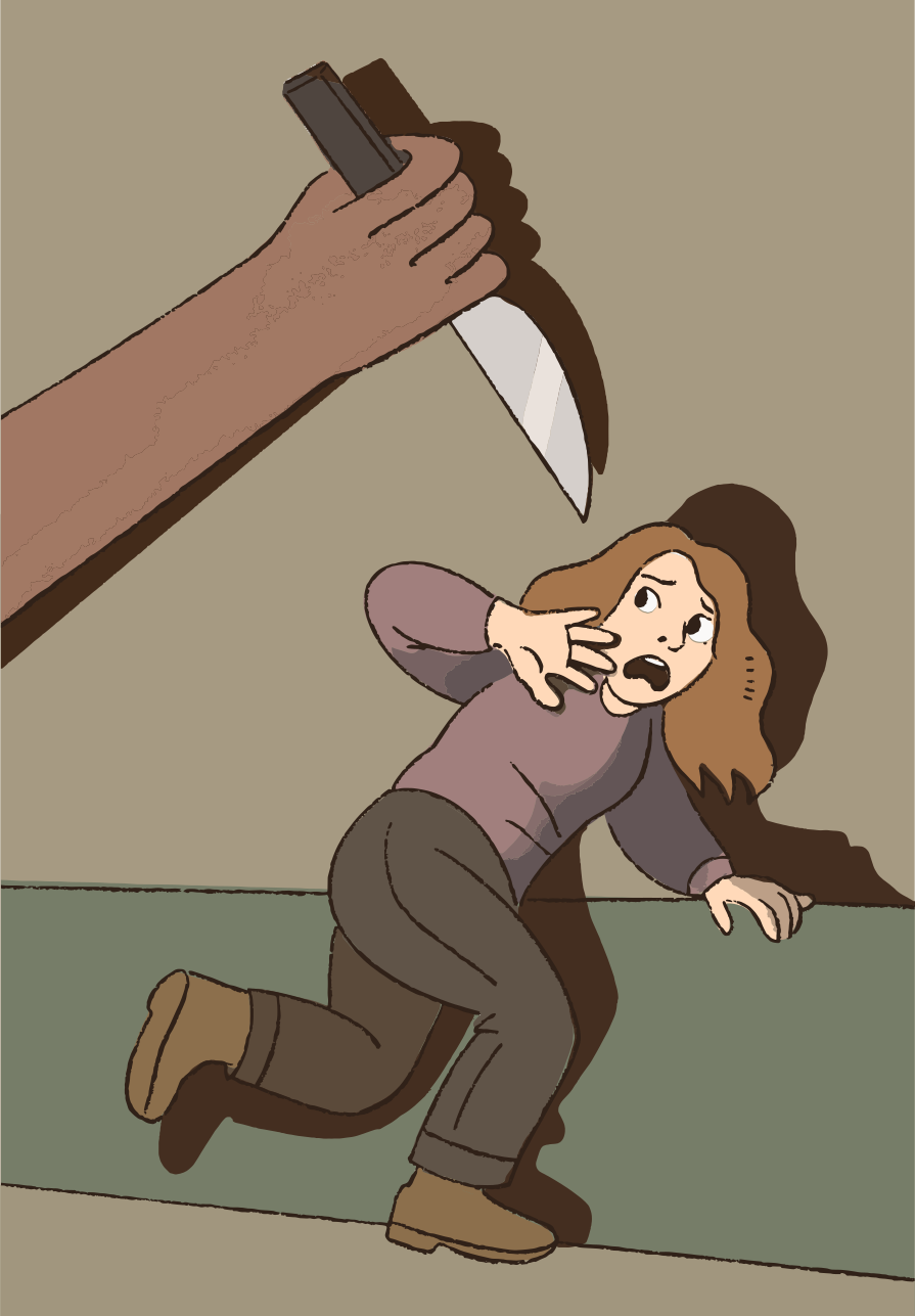 Woman fleeing from a knife attack