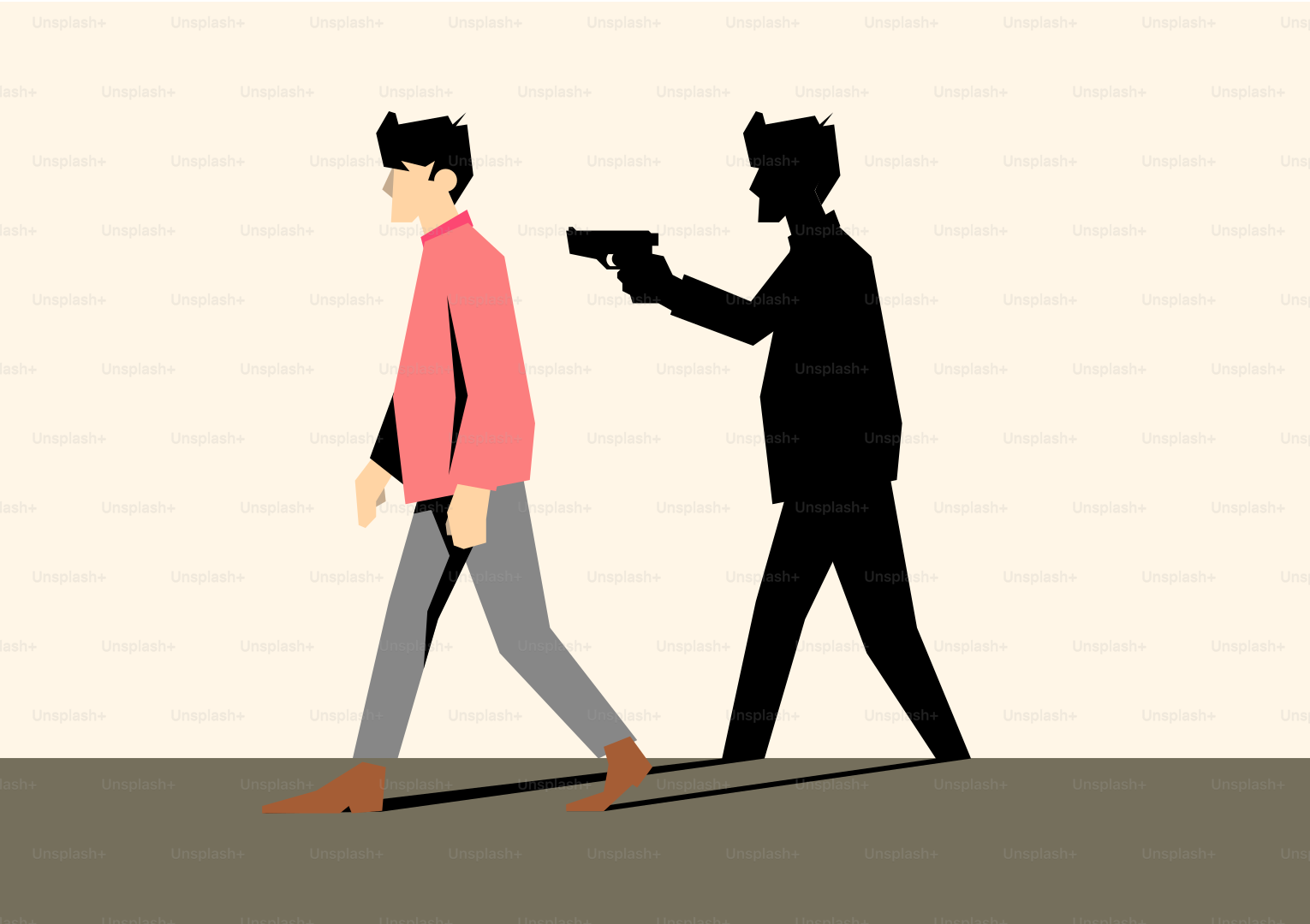 Man's shadow points a gun at him