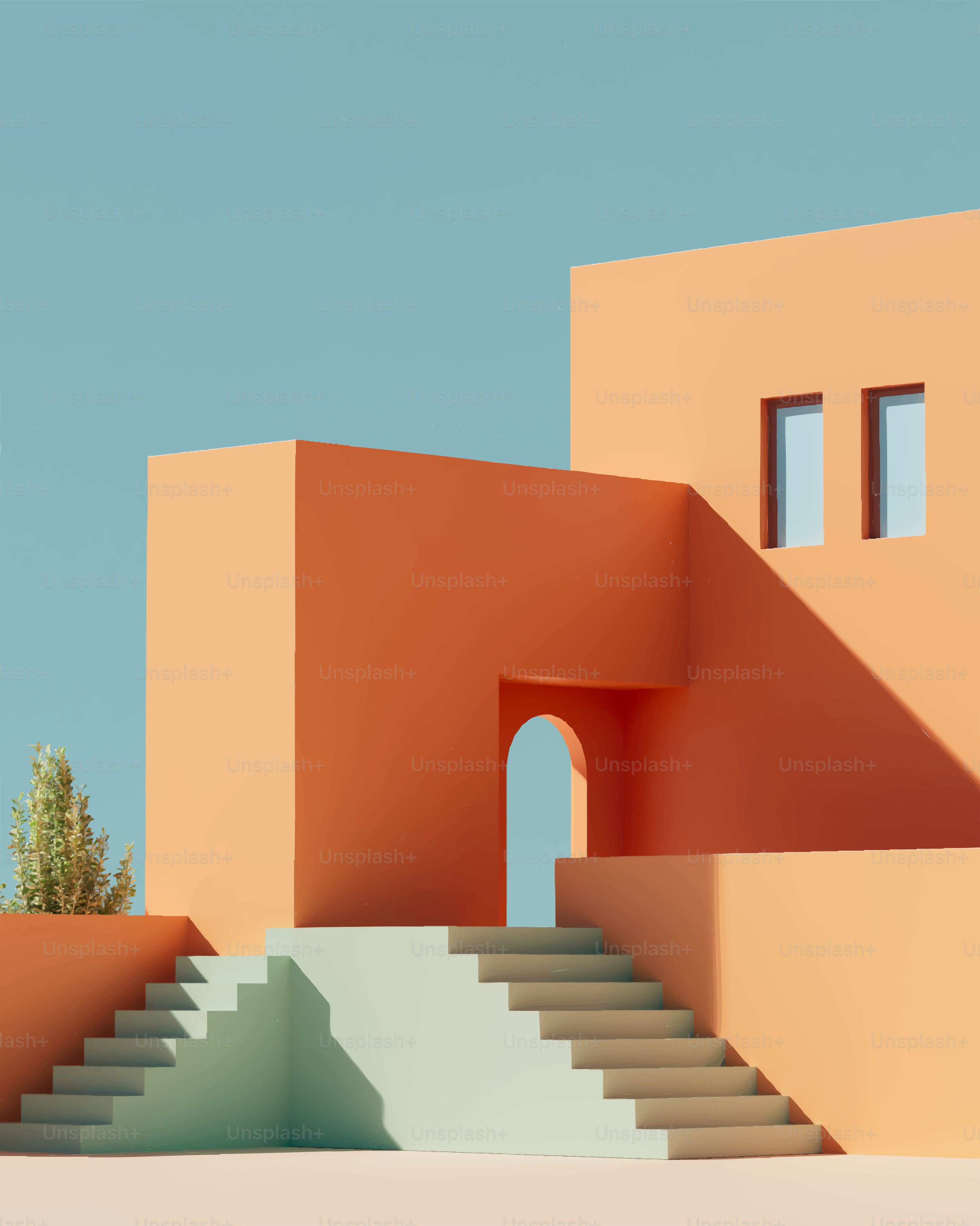 Modern architecture with orange walls and stairs