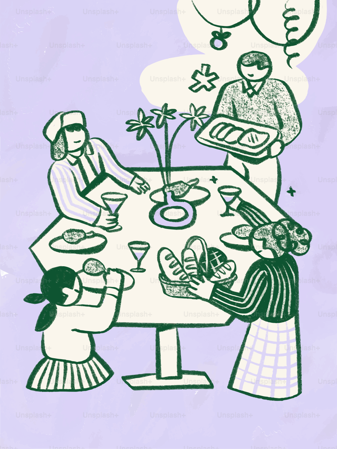 Family enjoying a meal together at a table