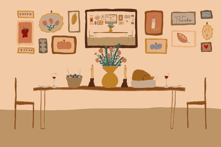 A dining table set for a holiday meal.