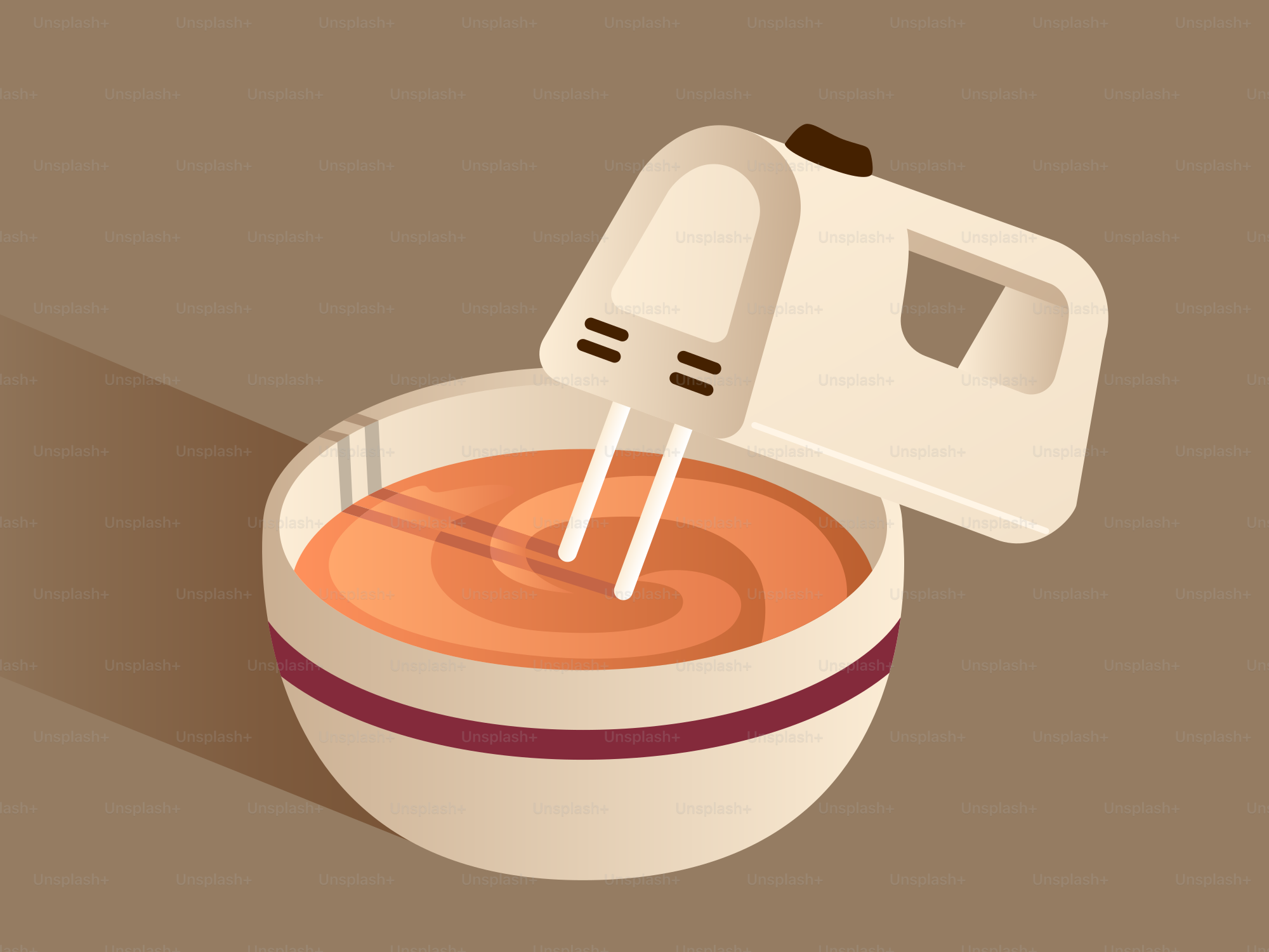 Hand mixer blending batter in a bowl