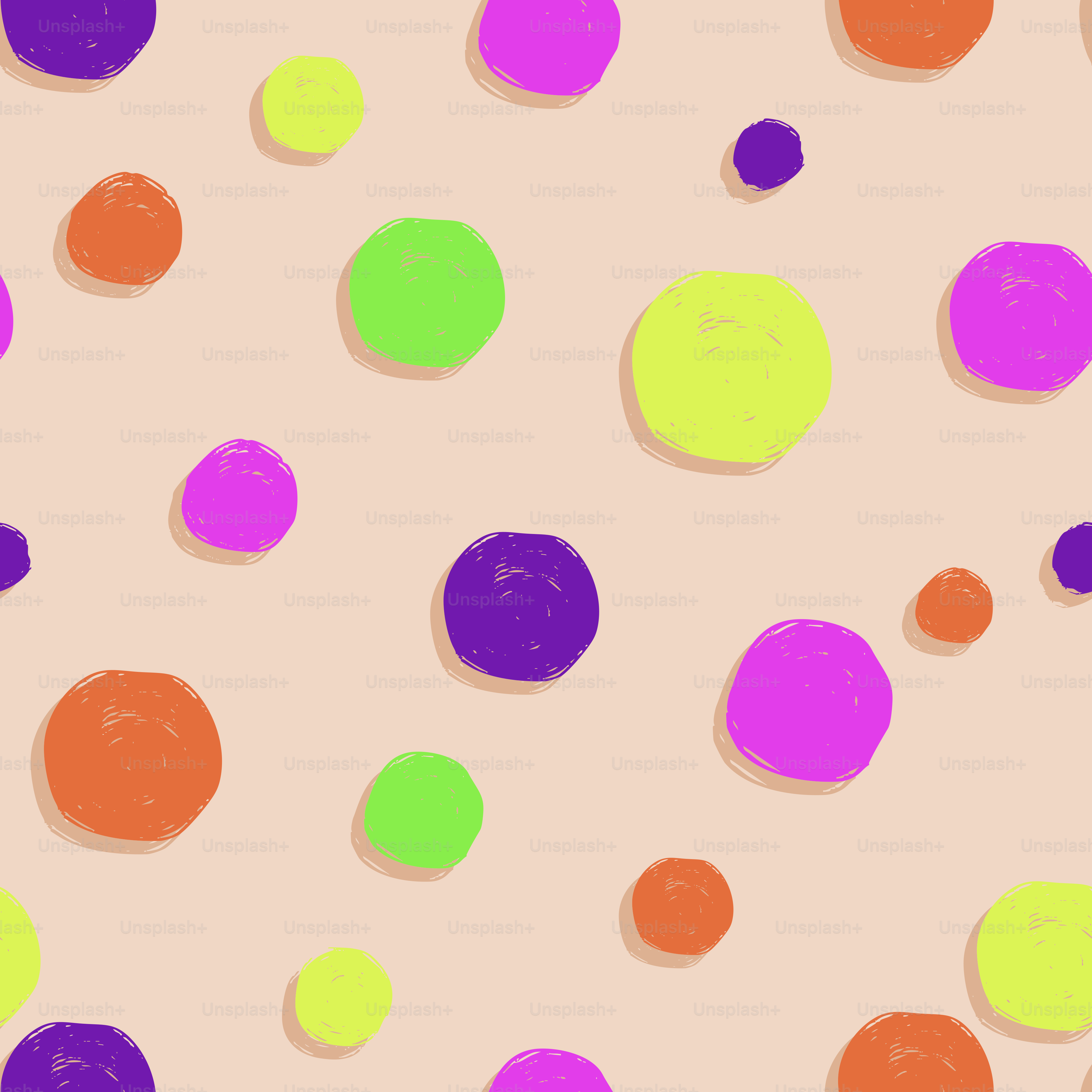 Scattered colorful polka dots on a beige background.