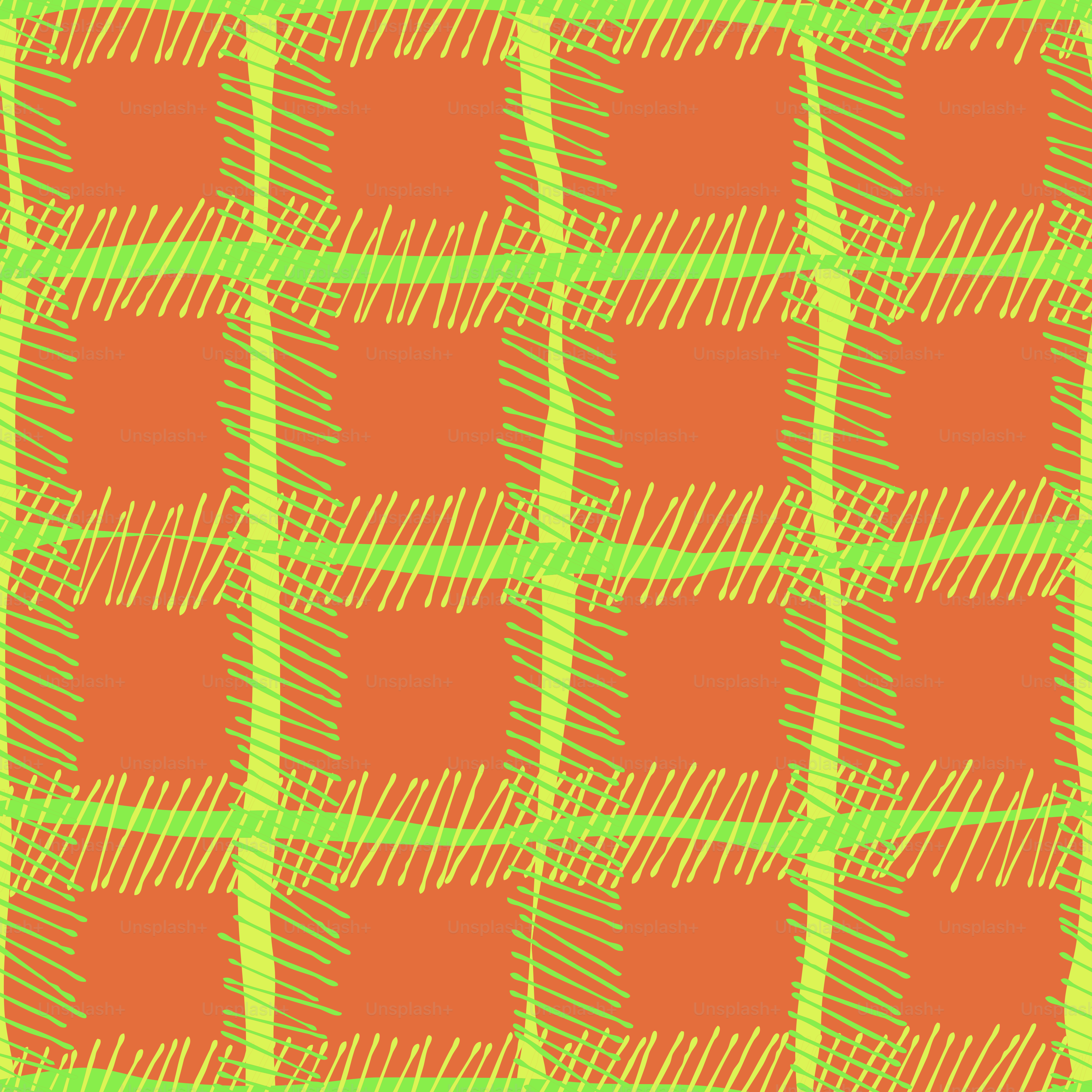 Orange and green plaid pattern with textured lines