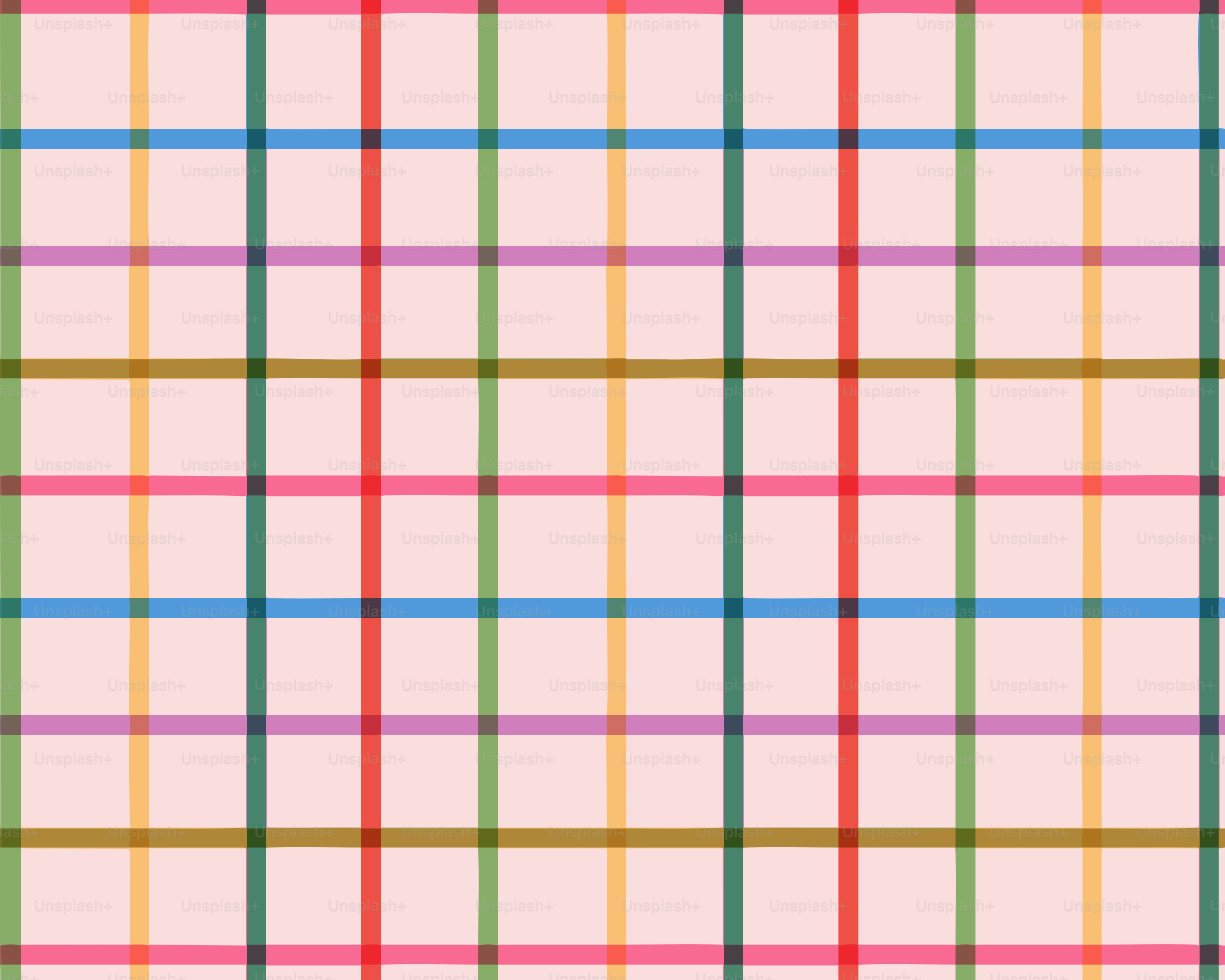 A pastel pink background with a colorful plaid pattern.