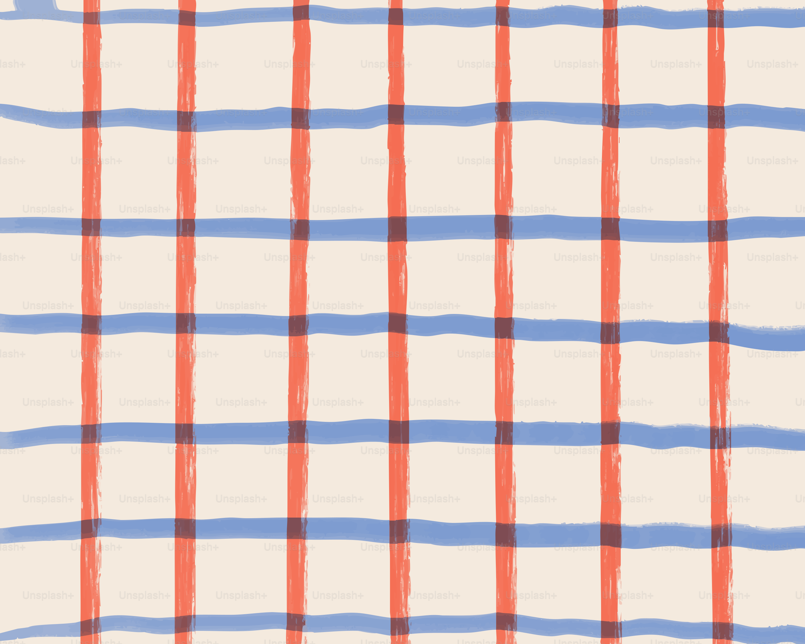 Red and blue plaid pattern on cream background