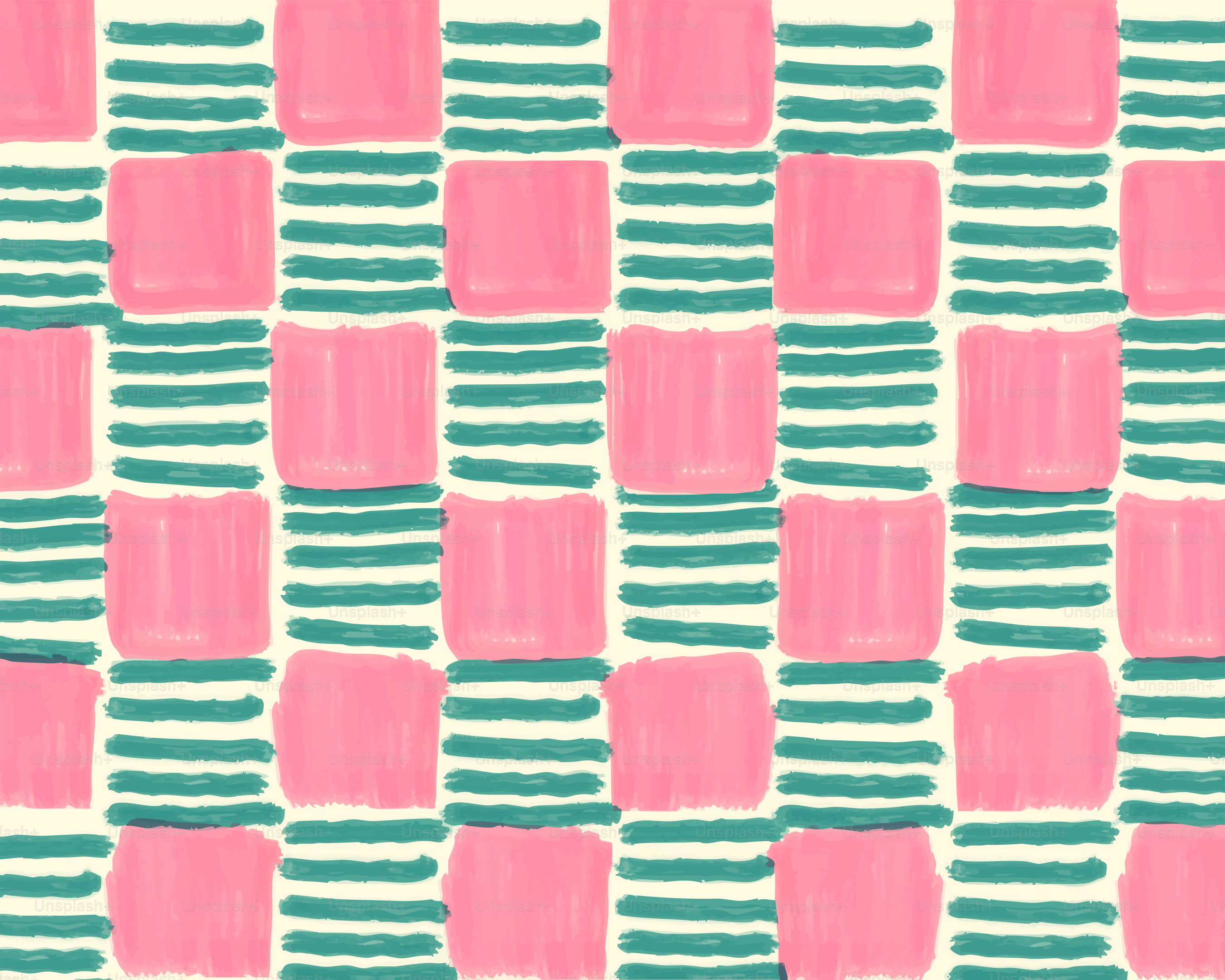 Pink squares and green stripes in a checkered pattern.