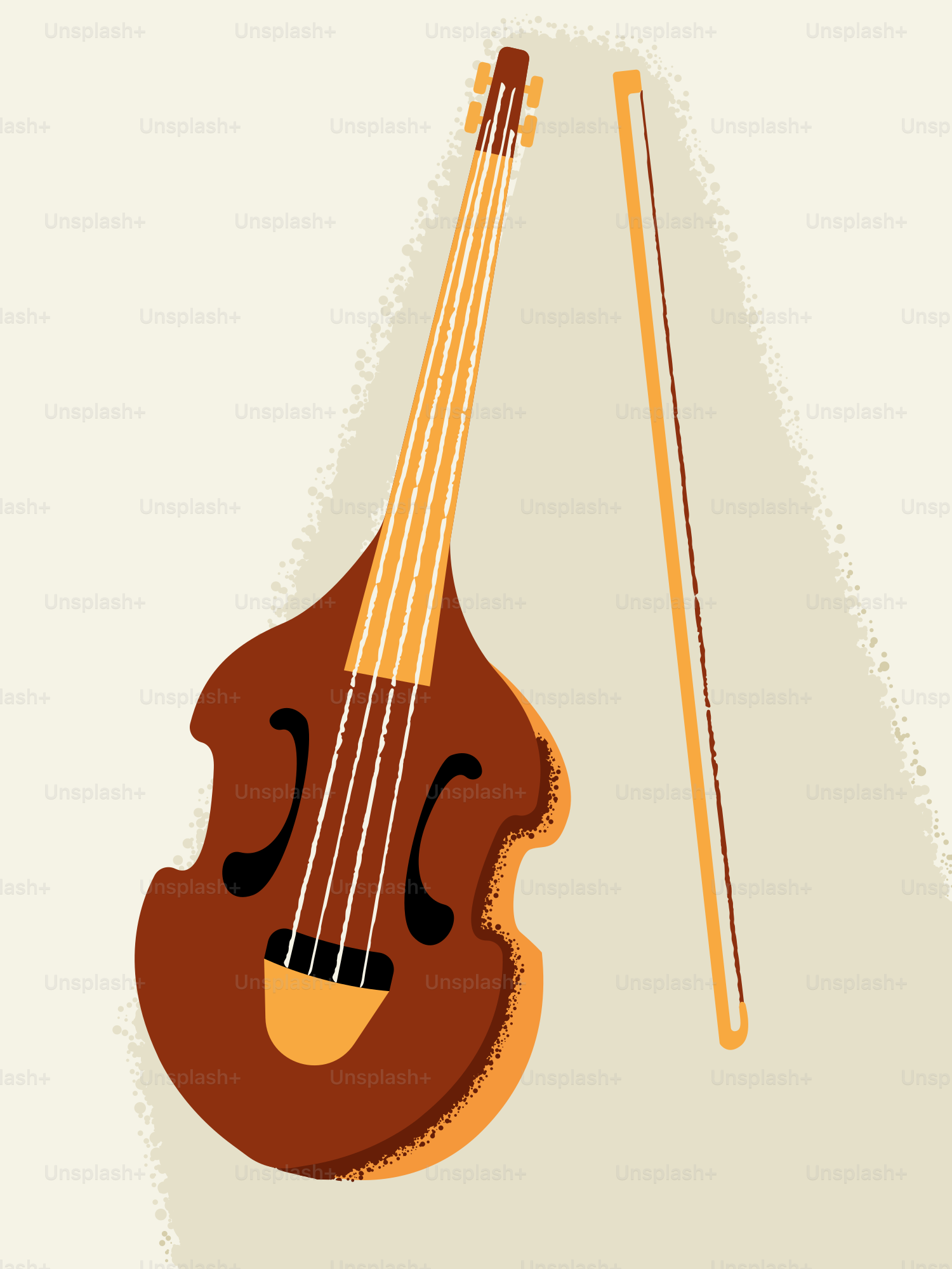 A brown double bass with a bow.
