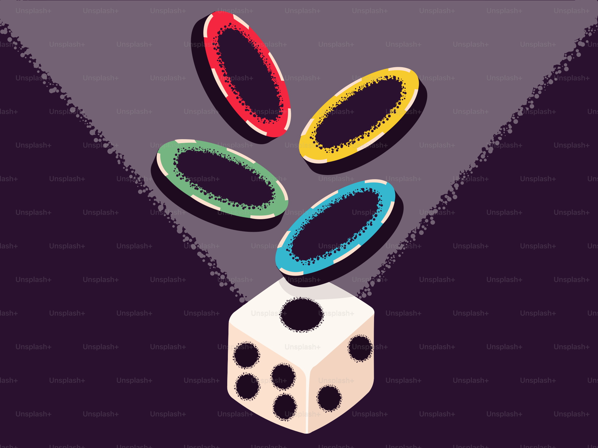 Casino chips falling onto a die.