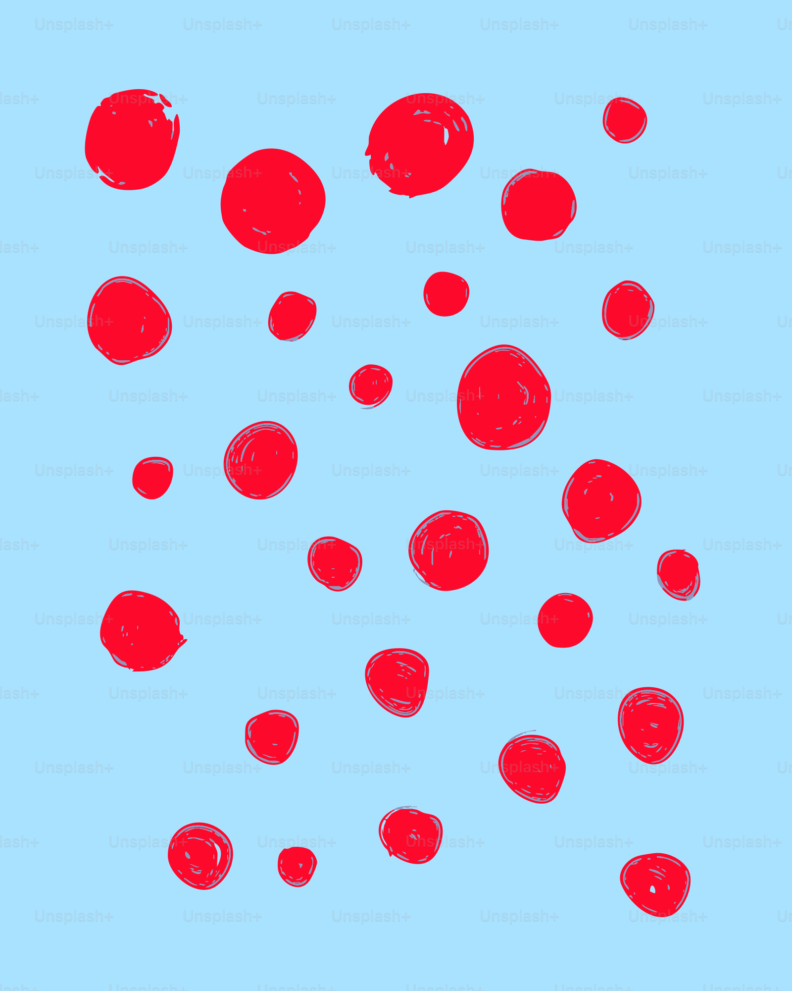 Scattered red circles on a light blue background