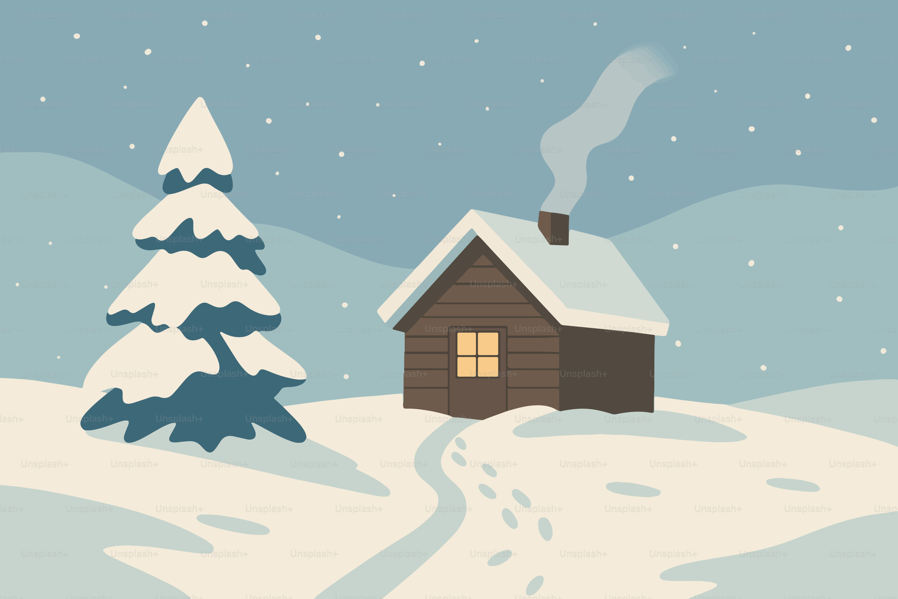 Cabine douillette dans un paysage hivernal enneigé