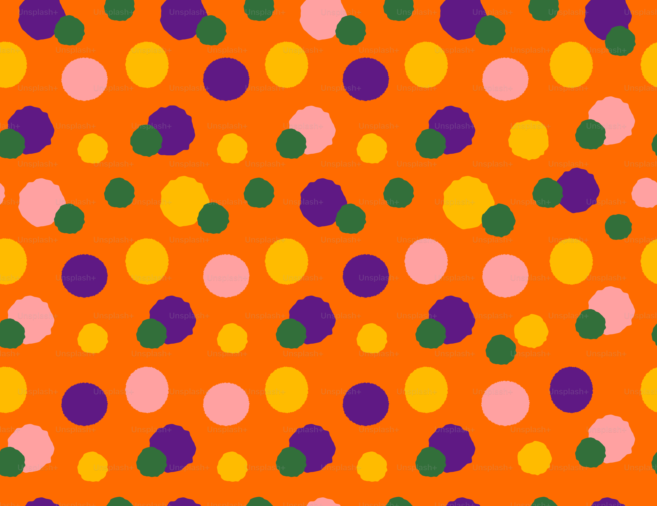 Orange background with colorful polka dots pattern