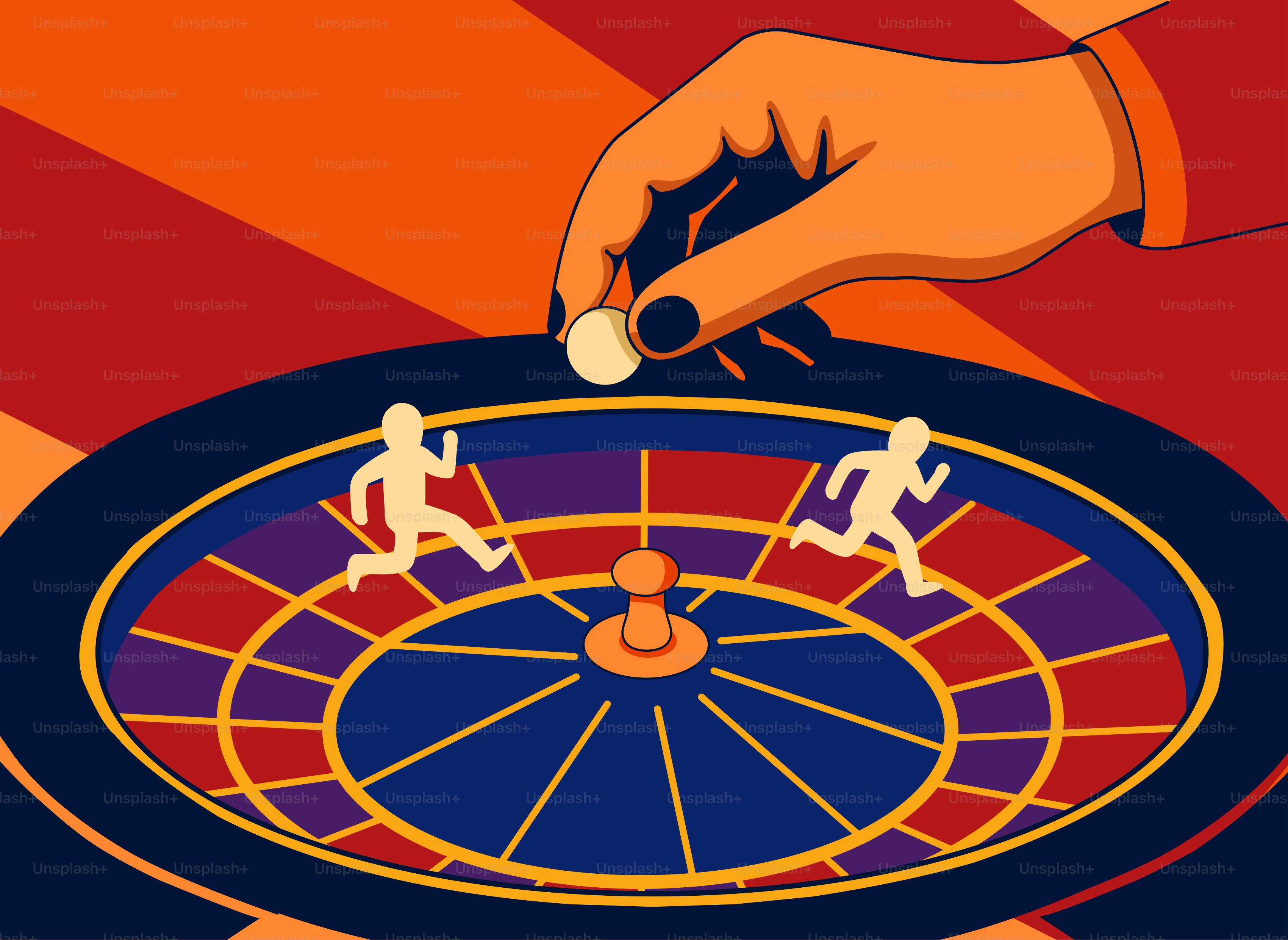 Hand dropping small ball onto roulette wheel with runners