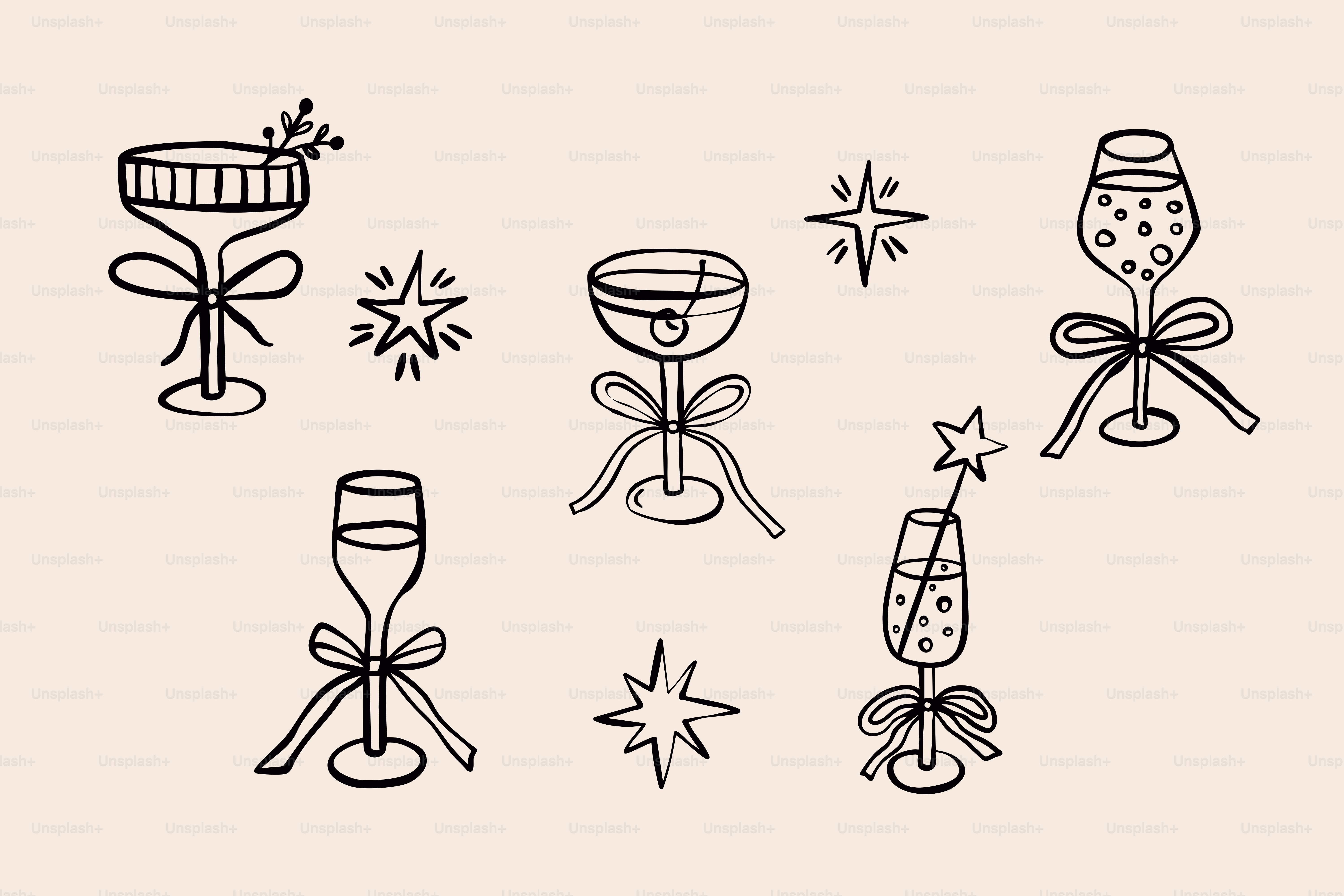 Champagne glasses with bows and stars