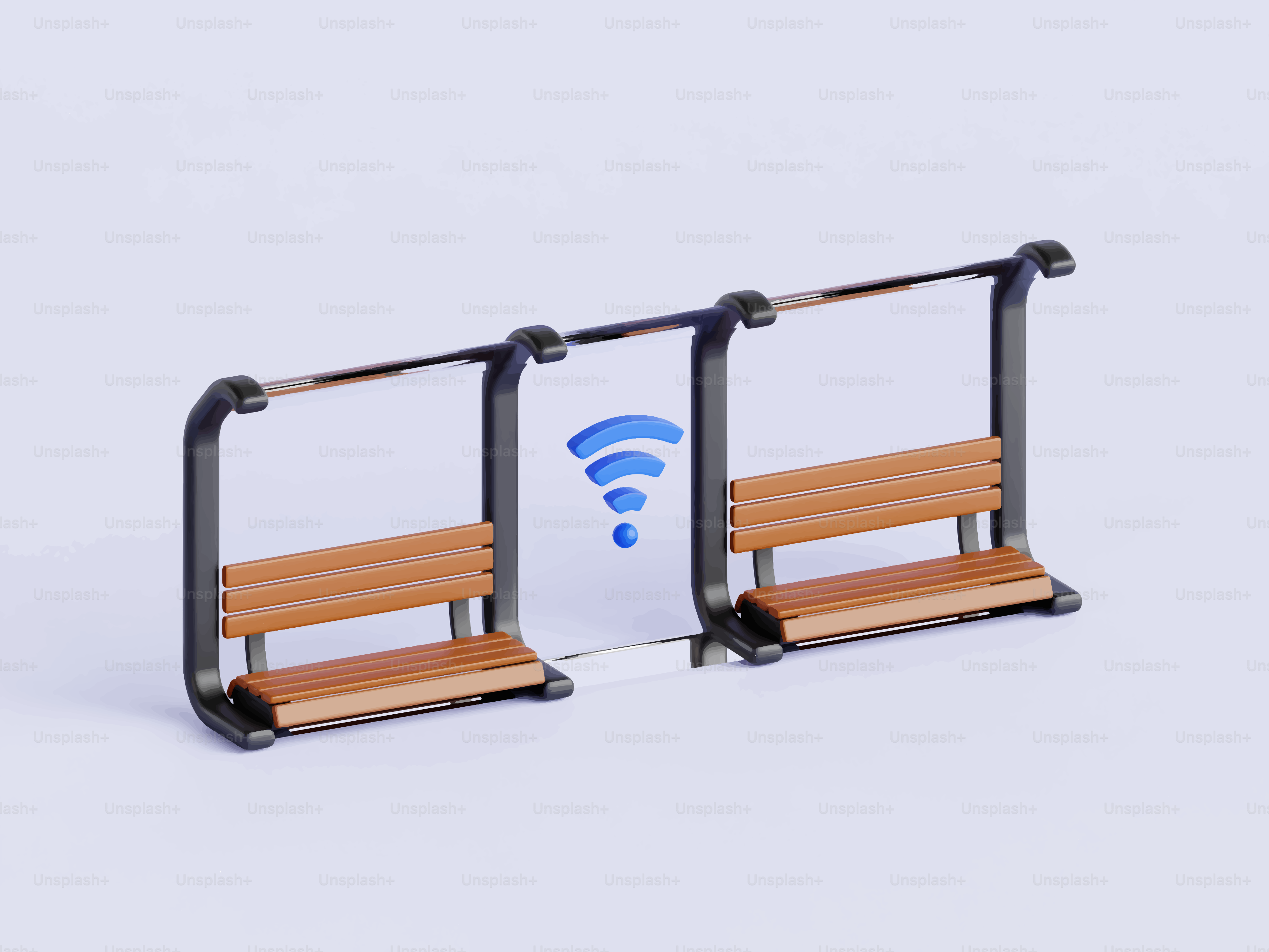 Two park benches with a wifi symbol.