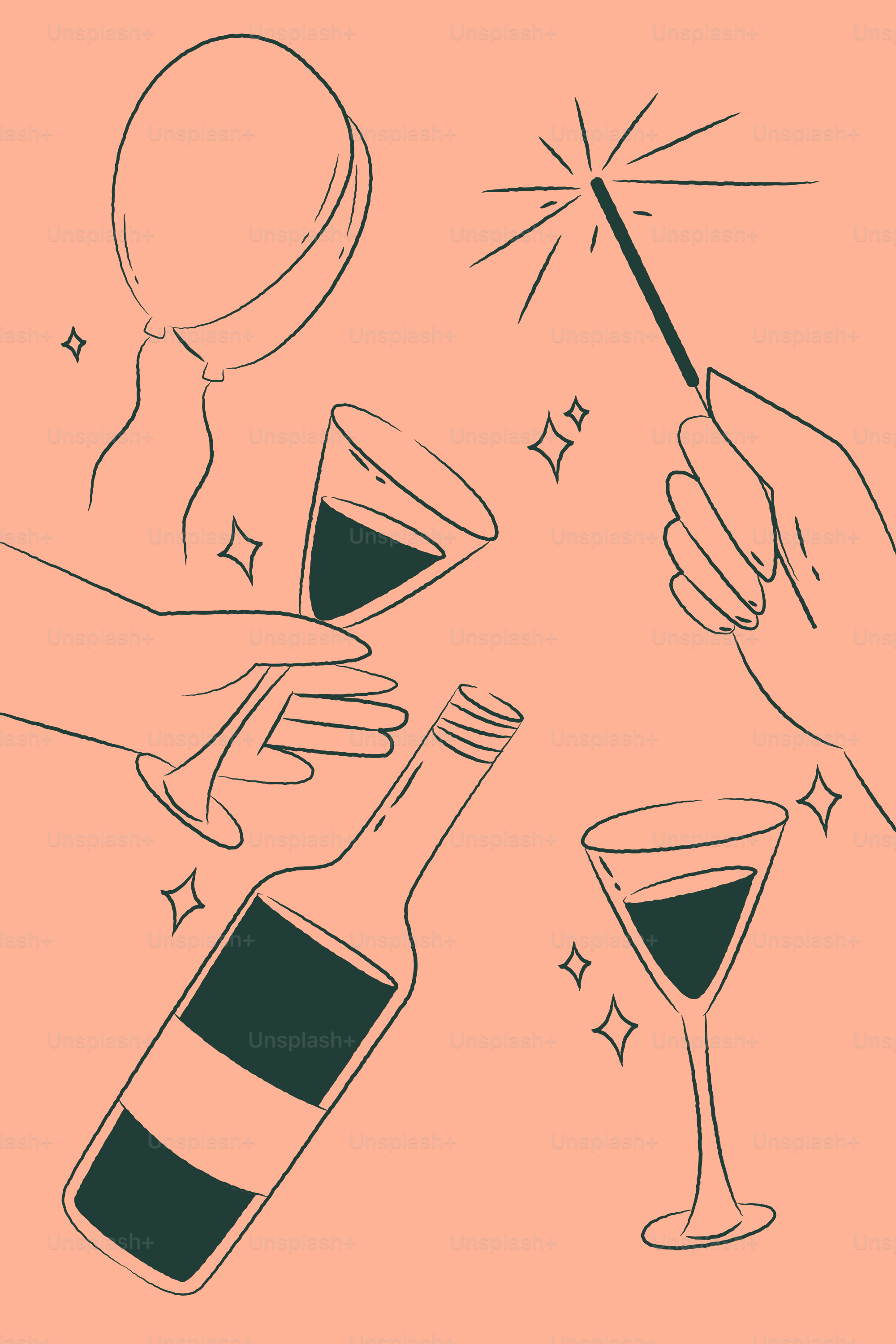 Celebration with drinks, balloon, and sparkler