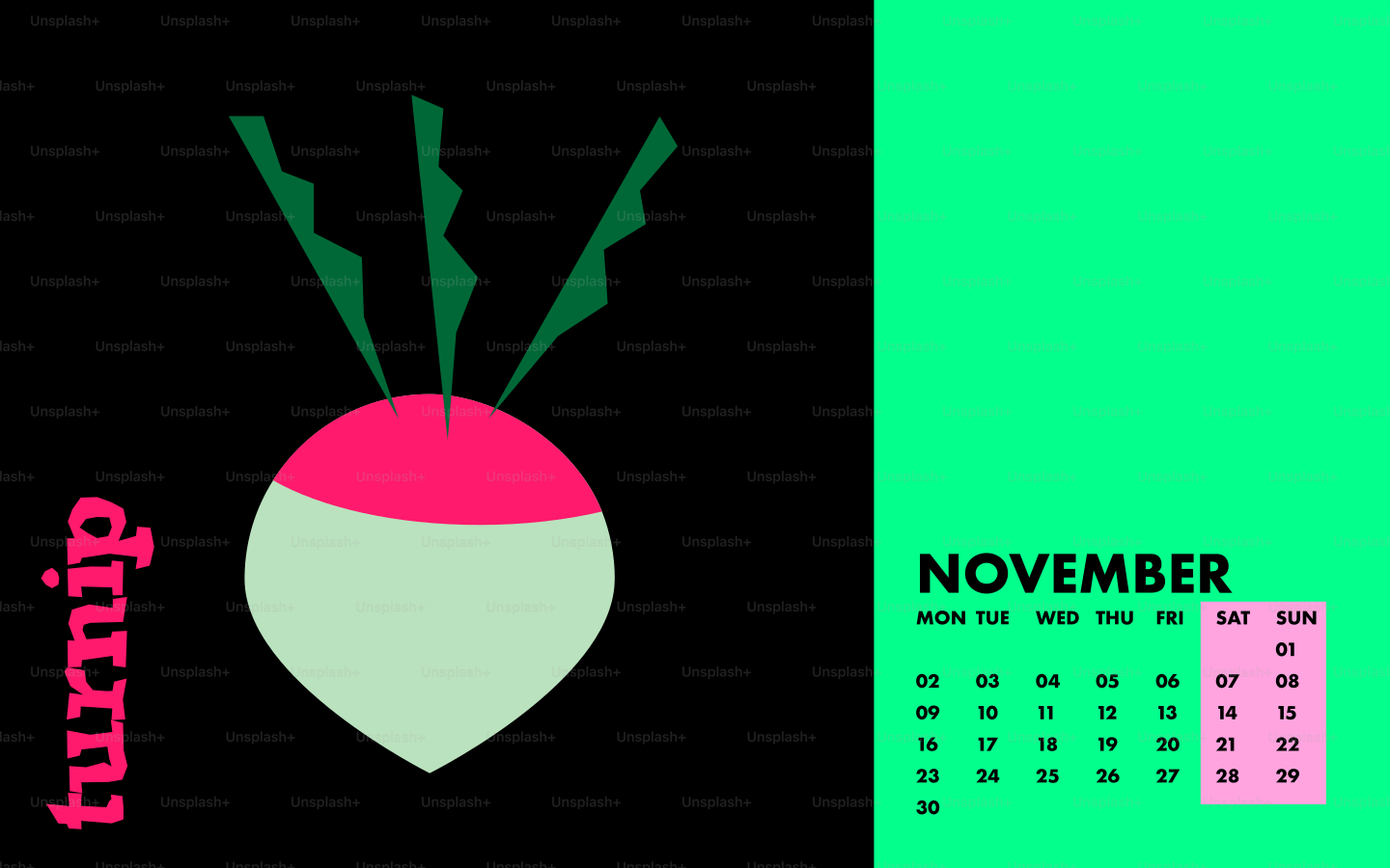 Rübengrafik mit Novemberkalender auf hellem Hintergrund