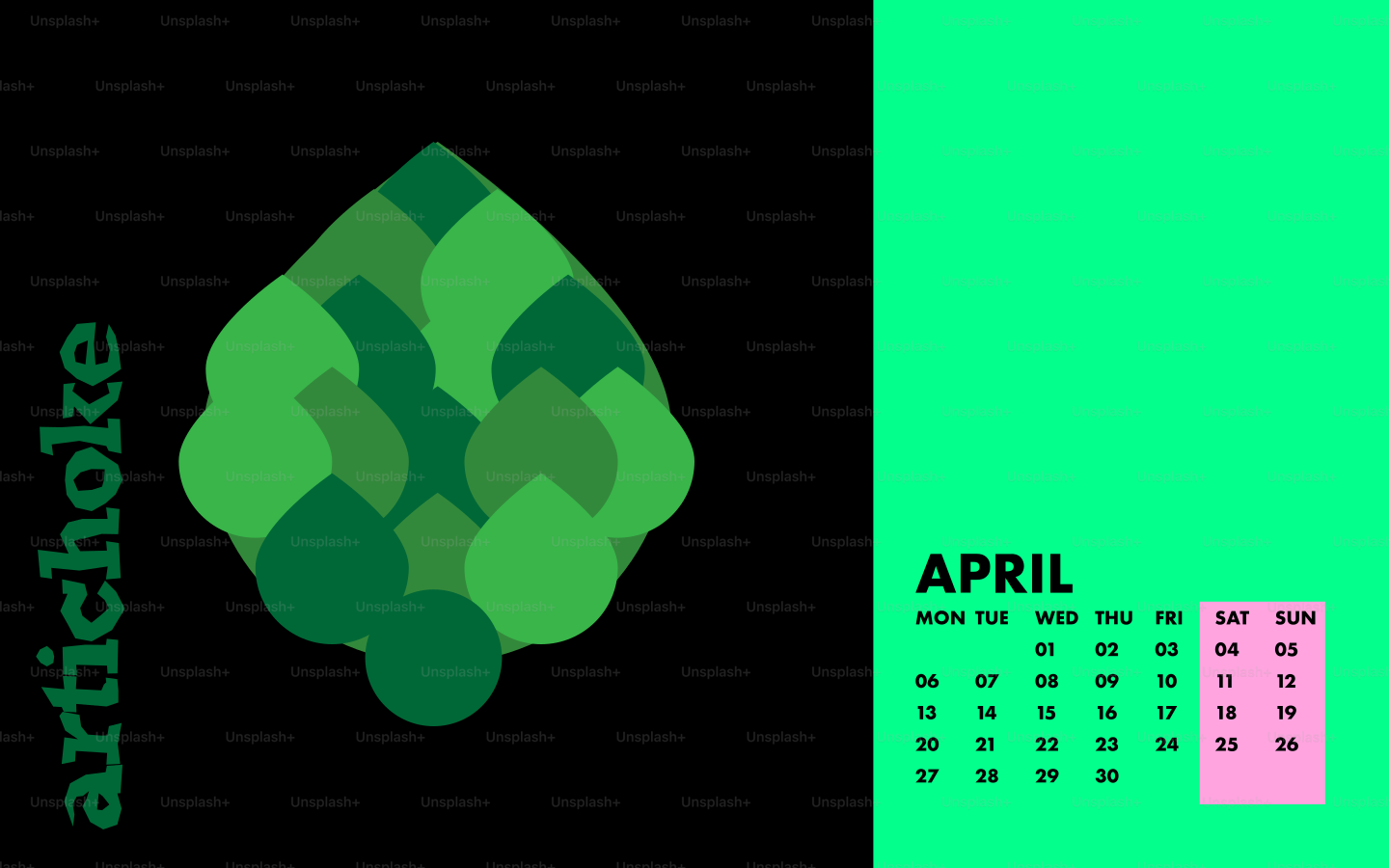 Artischockengrafik mit Aprilkalender auf grünem Hintergrund