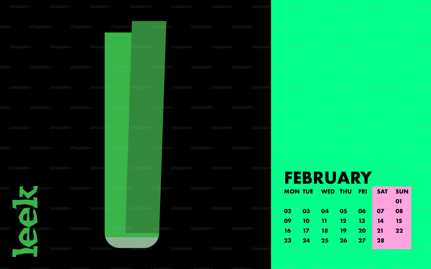Green leek vegetable graphic with february calendar.