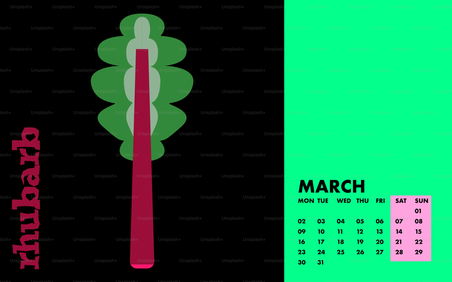 Stilisierter Rhabarberstiel mit Märzkalender