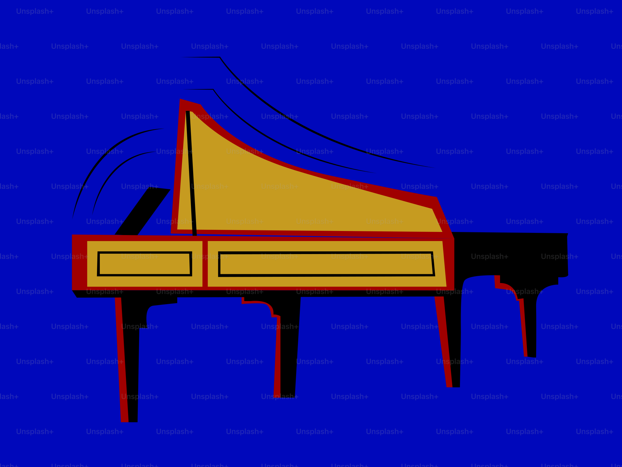 A harpsichord on a blue background