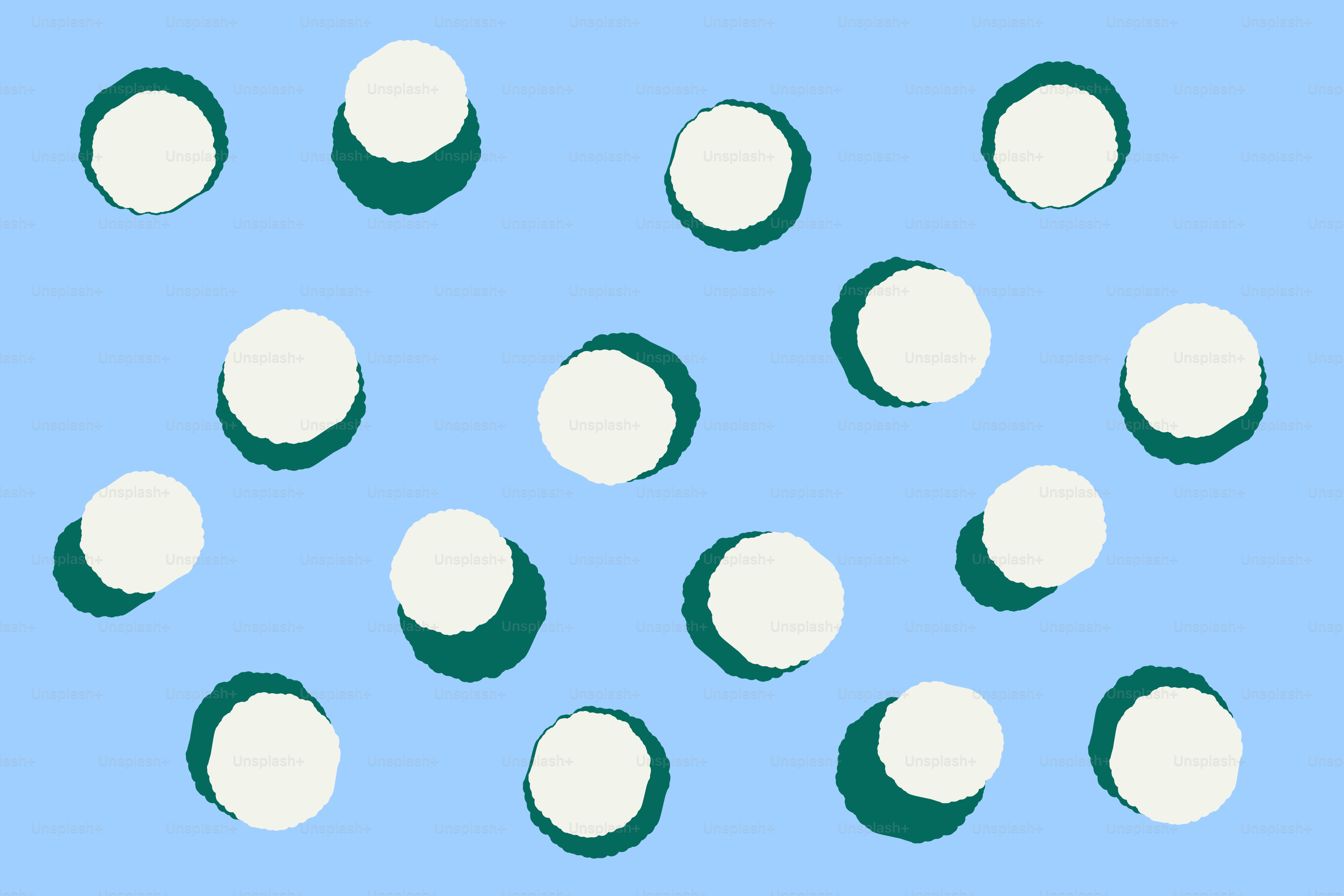 White circles with green shadows on blue