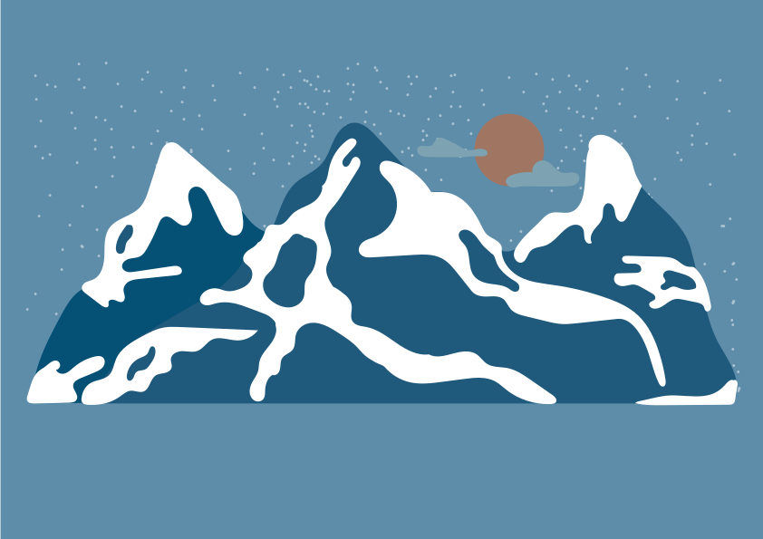 Snow-capped mountains under a starry sky