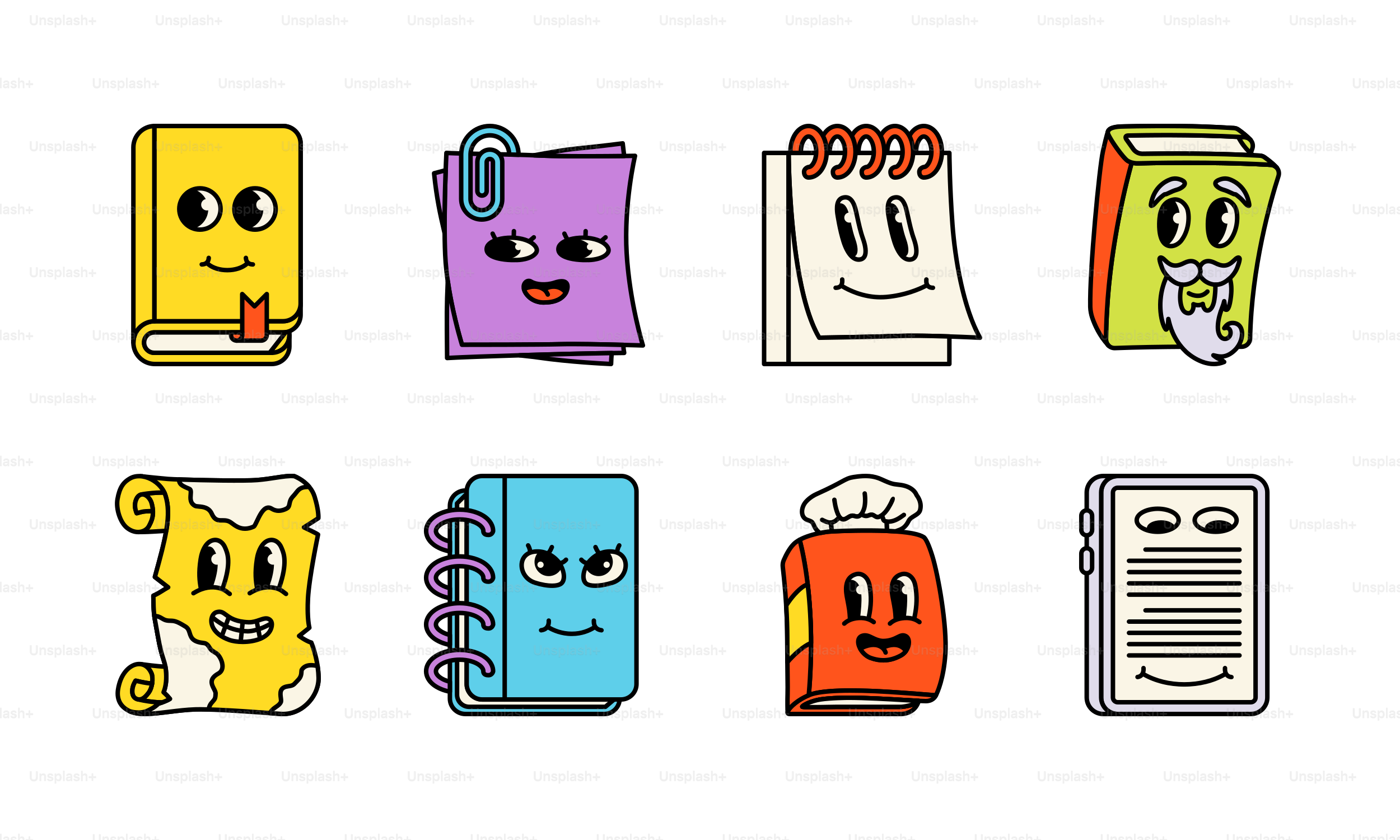 artigos dos artigos de papelaria dos desenhos animados com caras