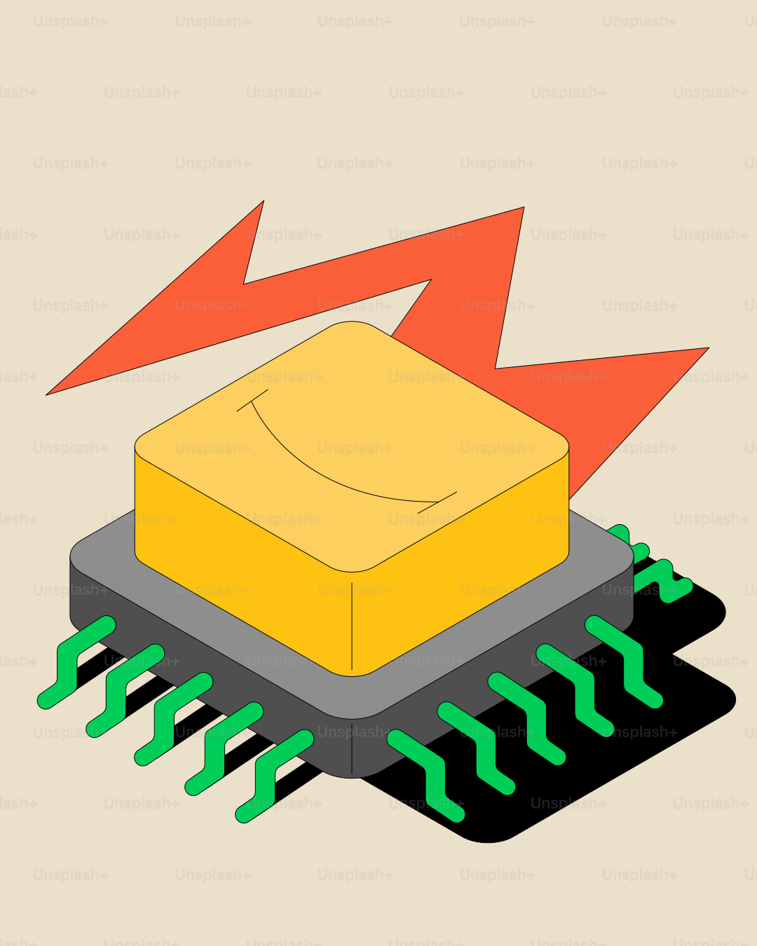 Ein stilisierter Computerchip mit gelber Oberseite.