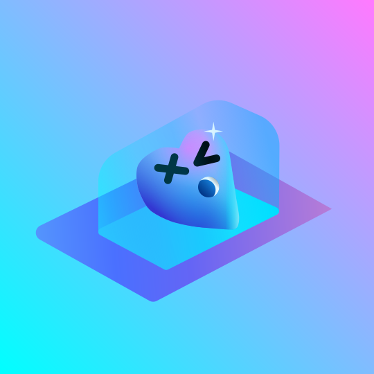 A blue heart with game controller buttons inside