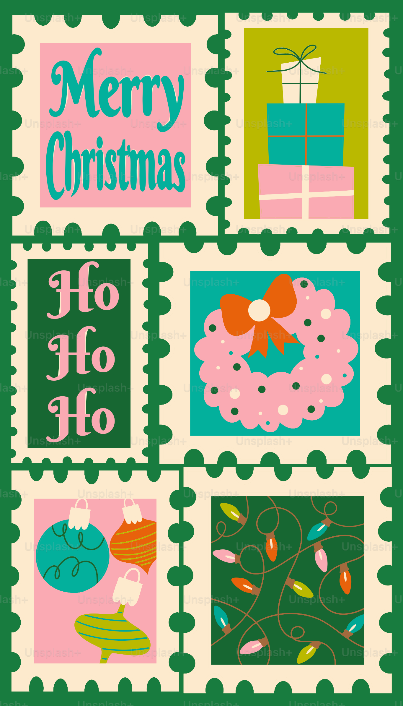 Retro christmas stamps with festive designs