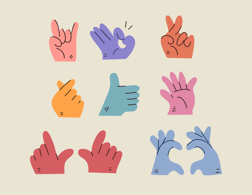 Collection of colorful hands making various gestures. vector – Hand Image  on Unsplash, image size:3000x2323