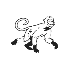 Un singe stylisé marchant sur un fond blanc.