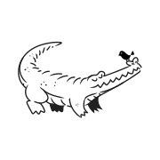 A cartoon alligator with a bird on its snout