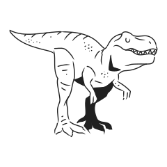 A line drawing of a tyrannosaurus rex dinosaur.