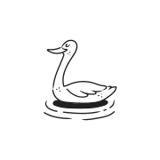 A simple line drawing of a swan floating on water.